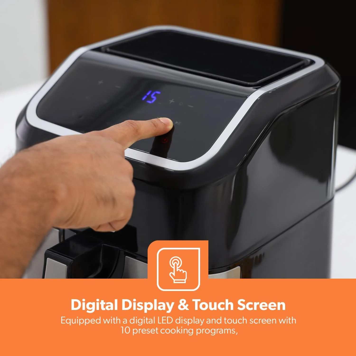 سرخ کن هوا دیجیتال جیپاس 5 لیتری با فناوری گردابی - سرخ کن هوا همرفتی 10 در 1 با صفحه لمسی LED، تایمر 60 دقیقه ای و سبد نچسب - فر توستر بدون روغن | GAF37527