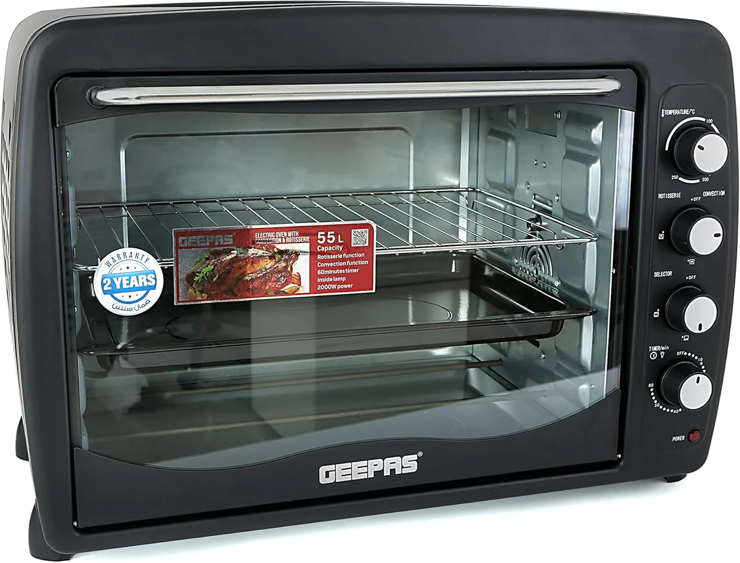 فر برقی جیپاس مدل GO4401N با قابلیت کانوکشن و جوجه گردان، 55 لیتر