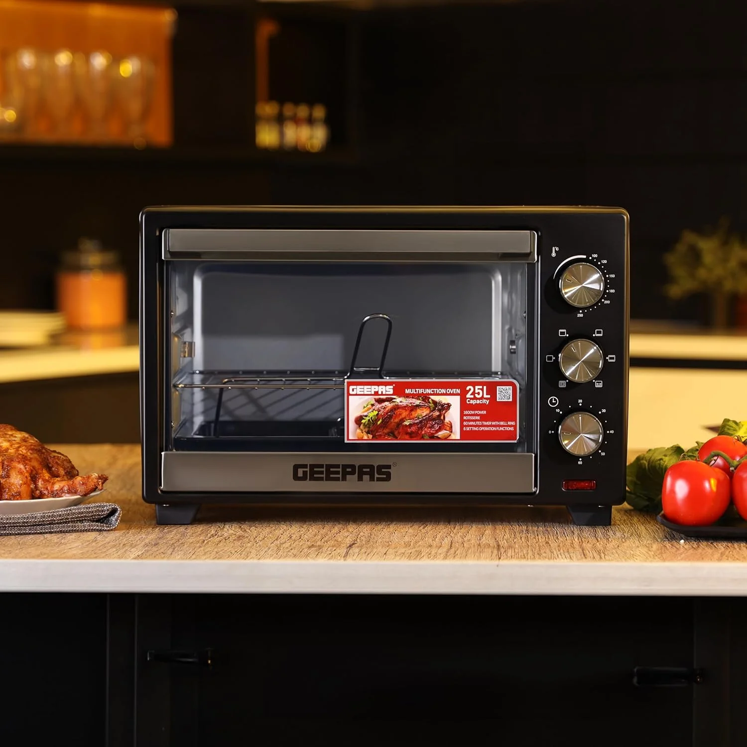 آون برقی جیپاس با جوجه گردان ۲۵ لیتری، ۱۶۰۰ وات مدل GO34040 | مناسب برای پخت، بریان کردن و گریل کردن - دارای لوازم جانبی آون برقی جیپاس با جوجه گردان ۲۵ لیتری، ۱۶۰۰ وات مدل GO34040 | مناسب برای پخت، بریان کردن و گریل کردن - دارای لوازم جانبی