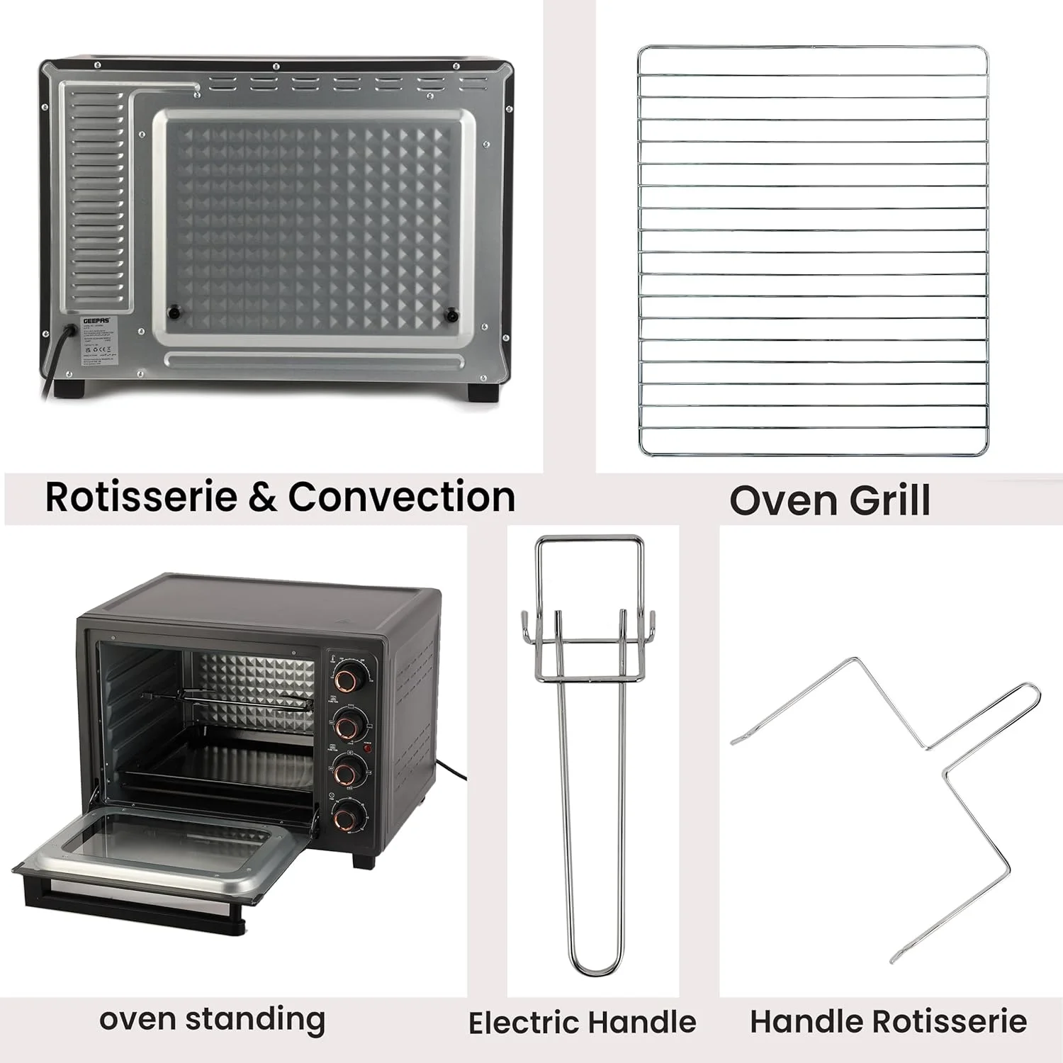 آون توستر برقی 58 لیتری جیپاس مدل GO34060 | 2100 وات، دارای جوجه گردان | استفاده آسان با دکمه های کنترلی، انتخابگر حرارتی 2 حالته، دمای قابل تنظیم | ایده آل برای پخت، برشته کردن، کیک و غیره. آون توستر برقی 58 لیتری جیپاس مدل GO34060 | 2100 وات، دارای جوجه گردان | استفاده آسان با دکمه های کنترلی، انتخابگر حرارتی 2 حالته، دمای قابل تنظیم | ایده آل برای پخت، برشته کردن، کیک و غیره.