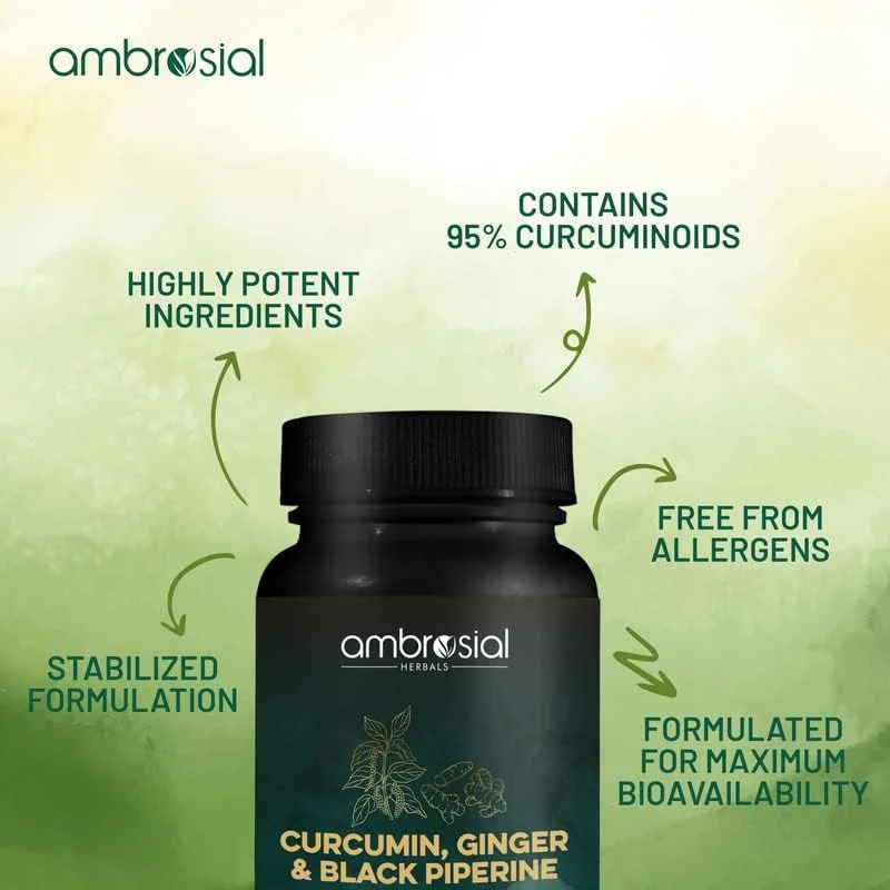 مکمل زردچوبه Ambrosial با پیپرین (فلفل سیاه) و زنجبیل | مکمل زردچوبه با 95% کورکومینوئید برای پشتیبانی از مفاصل | آنتی اکسیدان بسیار در دسترس زیستی و ممتاز | 60 کپسول گیاهی مکمل زردچوبه Ambrosial با پیپرین (فلفل سیاه) و زنجبیل | مکمل زردچوبه با 95% کورکومینوئید برای پشتیبانی از مفاصل | آنتی اکسیدان بسیار در دسترس زیستی و ممتاز | 60 کپسول گیاهی