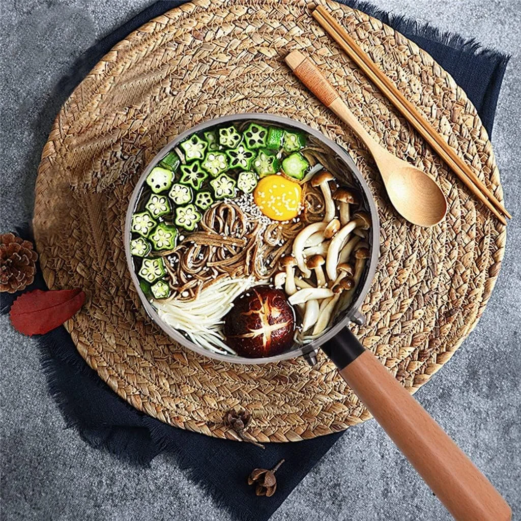 قابلمه کوچک آشپزی، شیرجوش، مکمل غذای کودک با درب، قابلمه شیشه ای عایق دسته بلند خانگی، تک