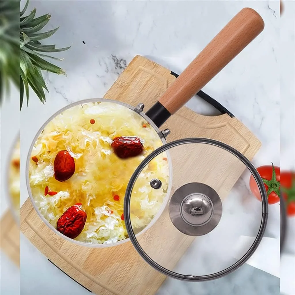 قابلمه کوچک آشپزی، شیرجوش، مکمل غذای کودک با درب، قابلمه شیشه ای عایق دسته بلند خانگی، تک