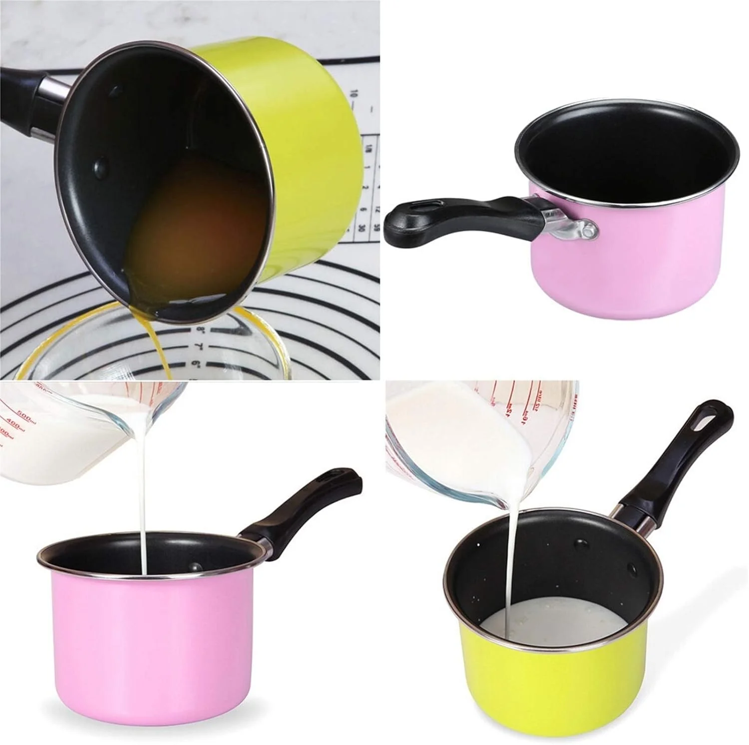 قابلمه شیر نچسب رنگی FANHUA، 11 سانتی متر، جمع و جور و کاربردی، قابلمه سوپ، قابلمه مکمل غذای کودک، قابلمه سرخ کردنی و جوشاندن یکپارچه، قابلمه نودل فوری (رنگ: صورتی)