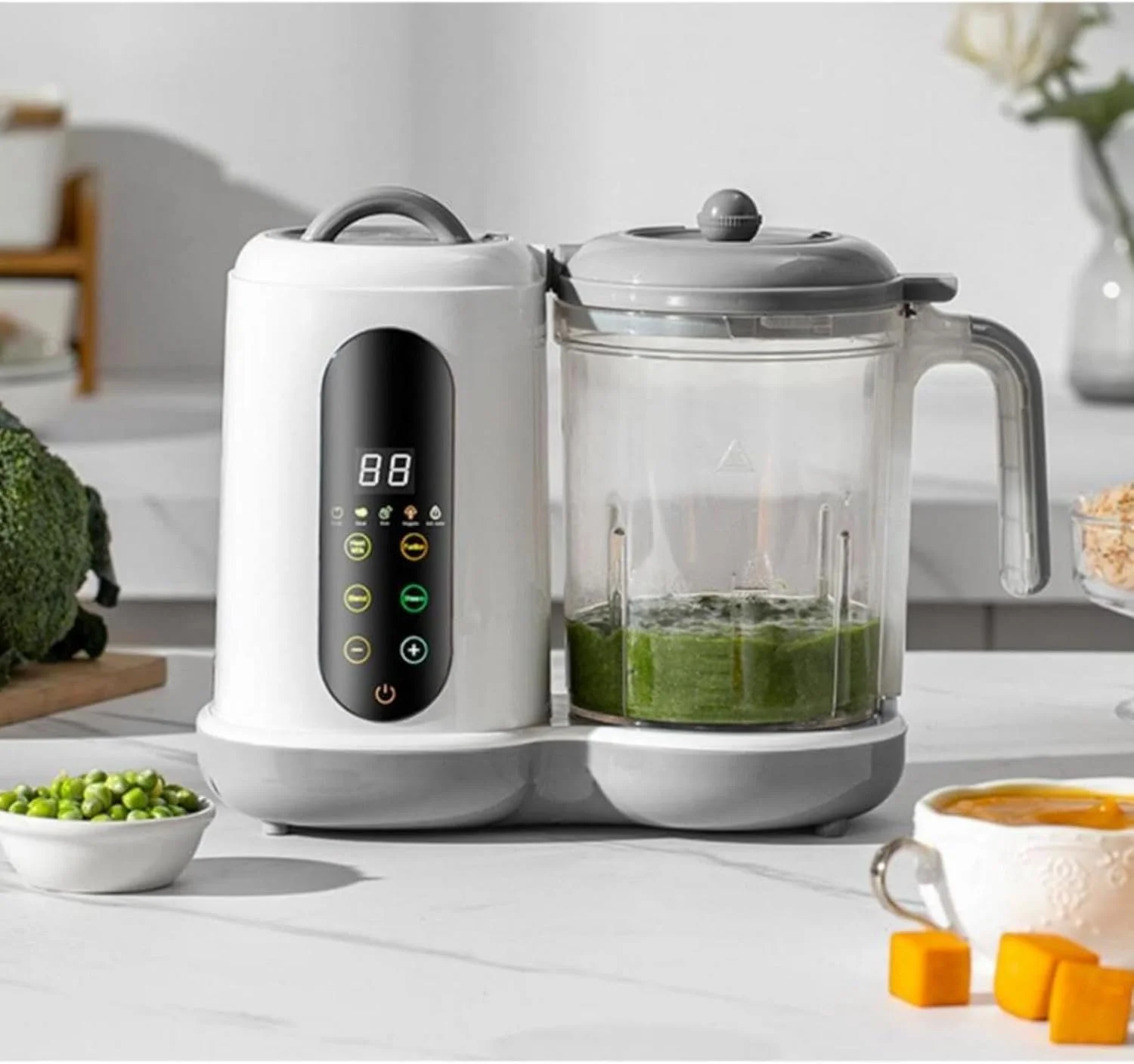 دستگاه غذاساز کودک، پردازشگر چند منظوره، زمان دار، دیگ بخار کنترل هوشمند، پخت و آسیاب کاملا خودکار، دستگاه آسیاب گرم کننده غذای کودک با صفحه لمسی خود تمیز شونده LCD، (سفید) دستگاه غذاساز کودک، پردازشگر چند منظوره، زمان دار، دیگ بخار کنترل هوشمند، پخت و آسیاب کاملا خودکار، دستگاه آسیاب گرم کننده غذای کودک با صفحه لمسی خود تمیز شونده LCD، (سفید)