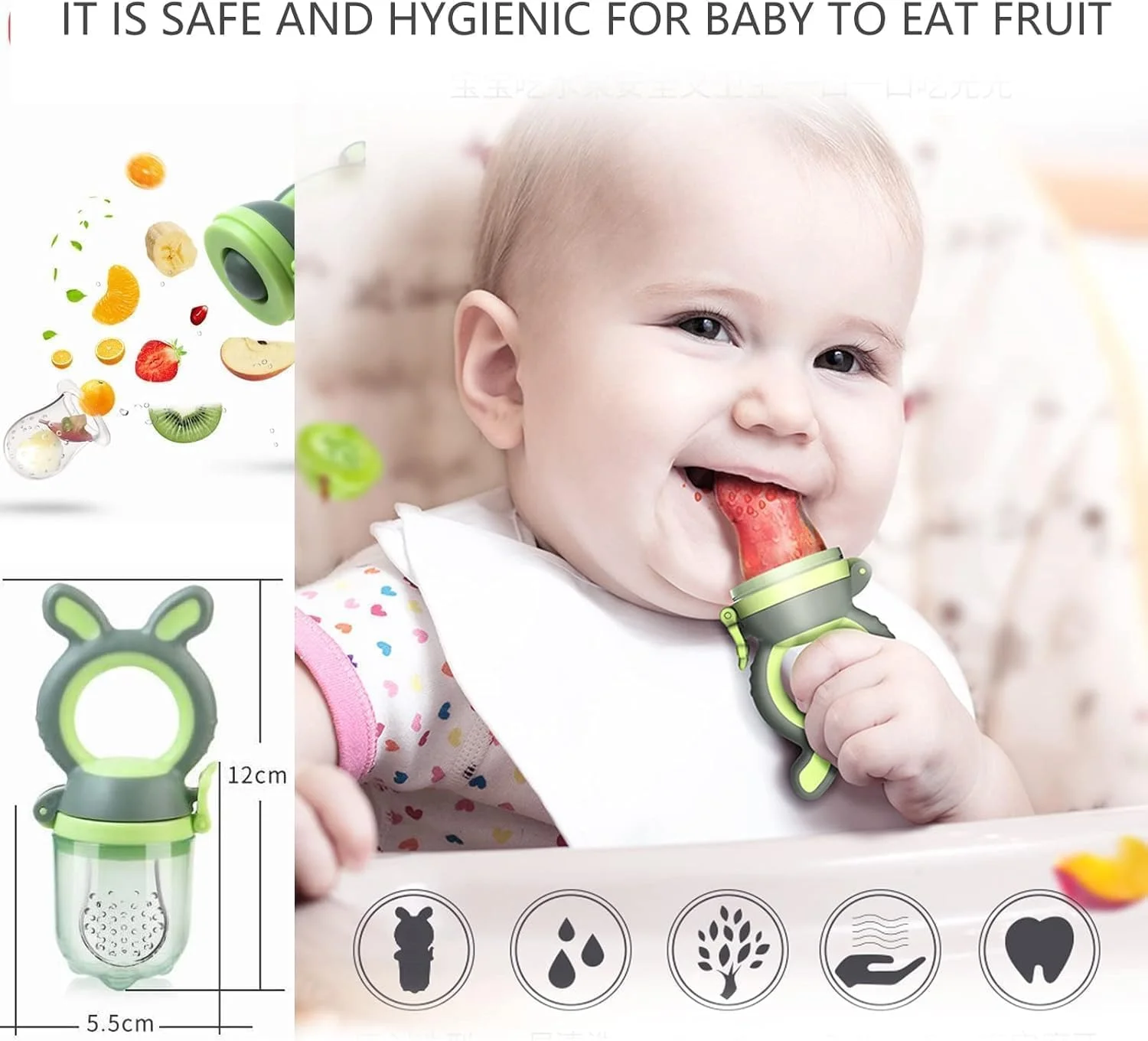 ست 12 تکه غذادهی کودک، شامل فیدر میوه، پستانک سیلیکونی در اندازه های مختلف، قالب بستنی یخی، قاشق غذاخوری کودک، پیش بند، کاسه و قاشق مکمل غذای کودک (صورتی)