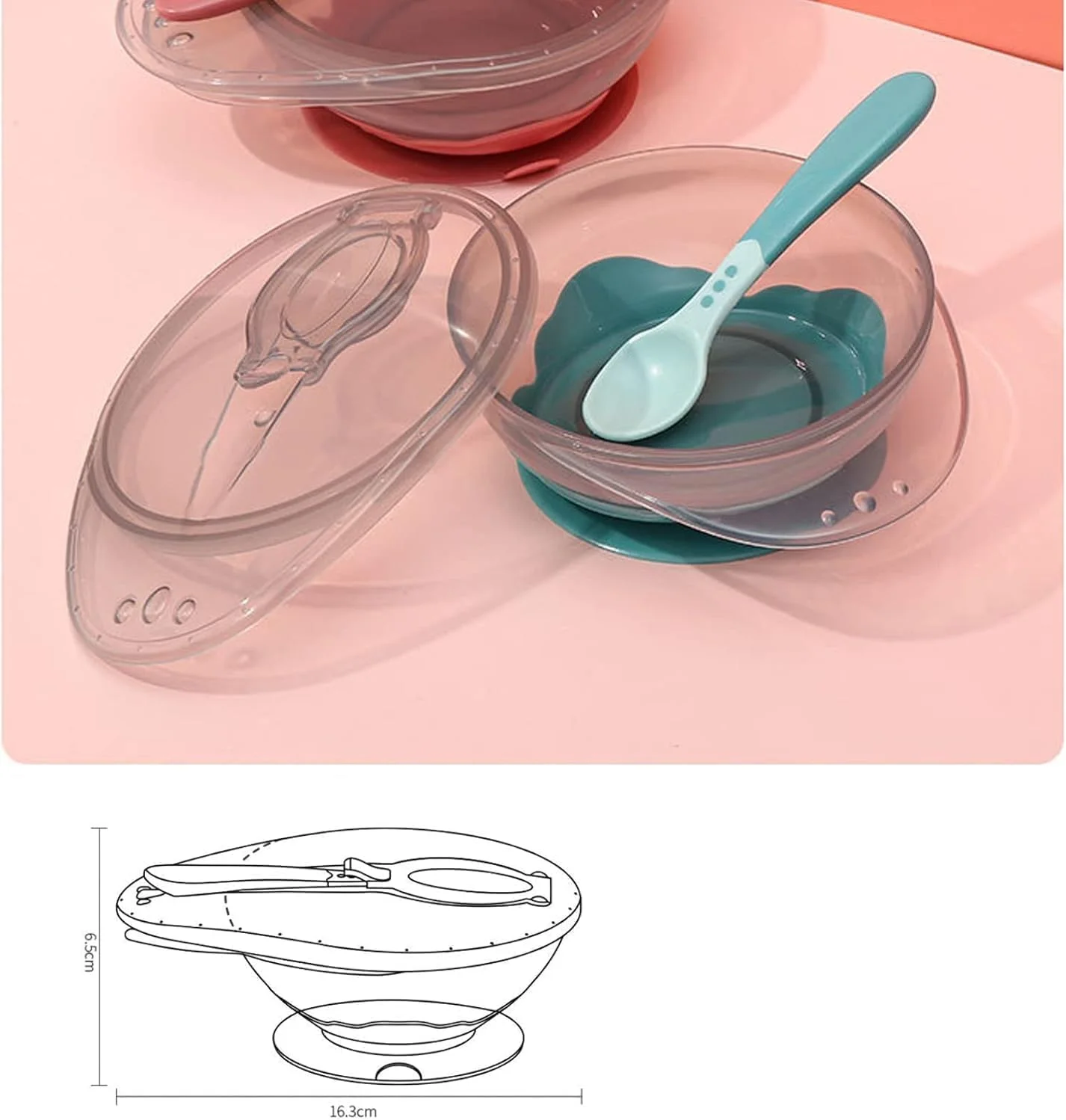 ست 12 تکه غذادهی کودک، شامل فیدر میوه، پستانک سیلیکونی در اندازه های مختلف، قالب بستنی یخی، قاشق غذاخوری کودک، پیش بند، کاسه و قاشق مکمل غذای کودک (صورتی)