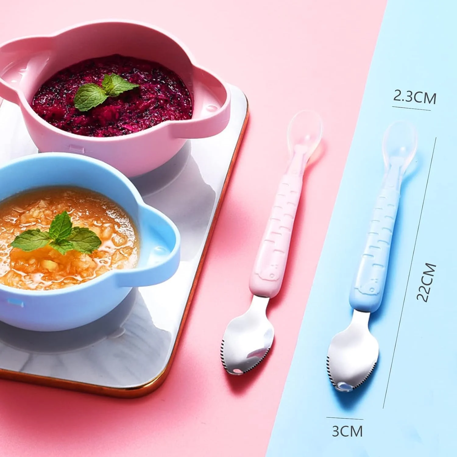 ست 12 تکه غذادهی کودک، شامل فیدر میوه، پستانک سیلیکونی در اندازه های مختلف، قالب بستنی یخی، قاشق غذاخوری کودک، پیش بند، کاسه و قاشق مکمل غذای کودک (صورتی)