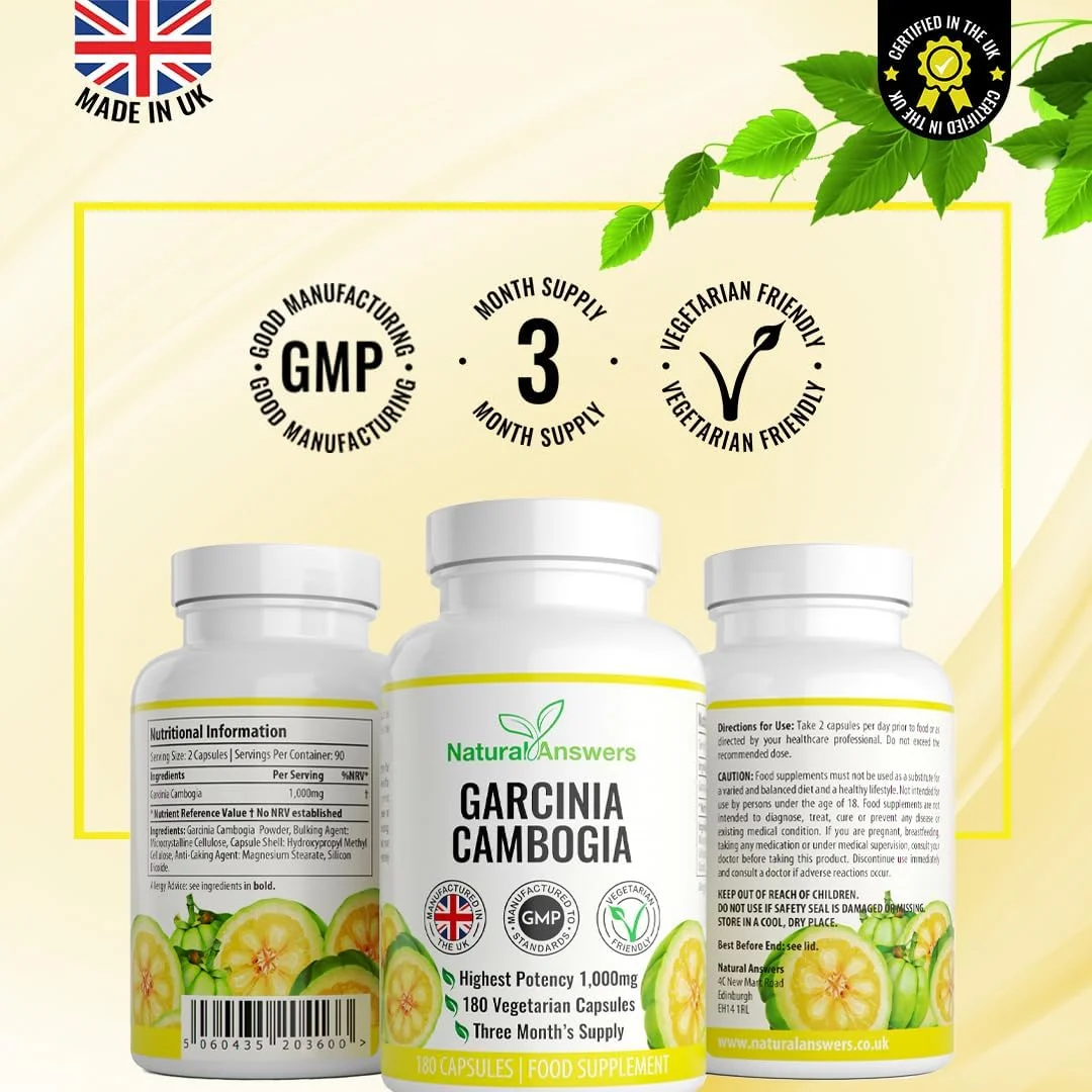 کپسول گارسینیا کامبوجیا - مکمل غذایی گیاهی با قدرت بالا برای مردان و زنان - ساخت انگلستان توسط نچرال انسرز (180 عدد) کپسول گارسینیا کامبوجیا - مکمل غذایی گیاهی با قدرت بالا برای مردان و زنان - ساخت انگلستان توسط نچرال انسرز (180 عدد)