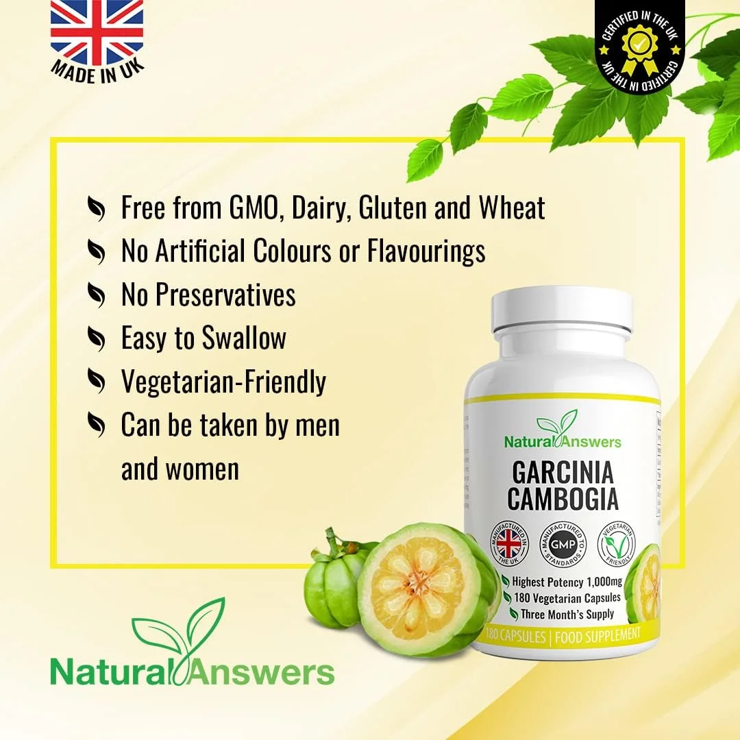 کپسول گارسینیا کامبوجیا - مکمل غذایی گیاهی با قدرت بالا برای مردان و زنان - ساخت انگلستان توسط نچرال انسرز (180 عدد) کپسول گارسینیا کامبوجیا - مکمل غذایی گیاهی با قدرت بالا برای مردان و زنان - ساخت انگلستان توسط نچرال انسرز (180 عدد)