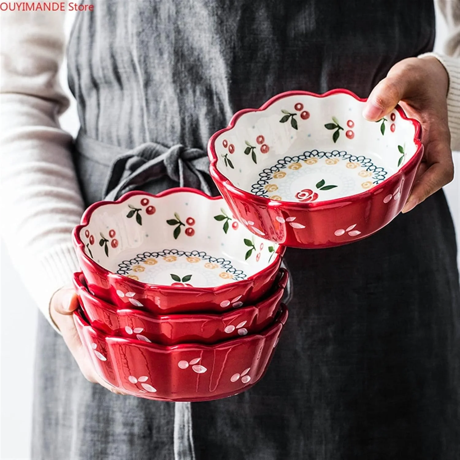 کاسه سرامیکی دست ساز طرح گیلاس، مناسب سالاد، سس، کاسه کوچک پخت، مکمل غذای کودک و کاسه میوه (7 اینچ) کاسه سرامیکی دست ساز طرح گیلاس، مناسب سالاد، سس، کاسه کوچک پخت، مکمل غذای کودک و کاسه میوه (7 اینچ)