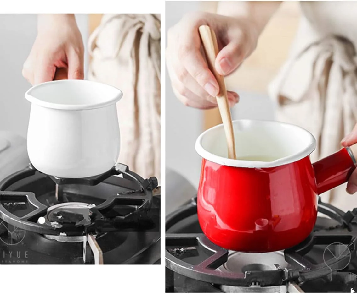 شیرجوش نچسب کوچک، قابلمه مناسب برای تهیه چای، قهوه، تخم مرغ، غذای کودک، با دسته چوبی لعابی، تمیز کردن آسان (قرمز)