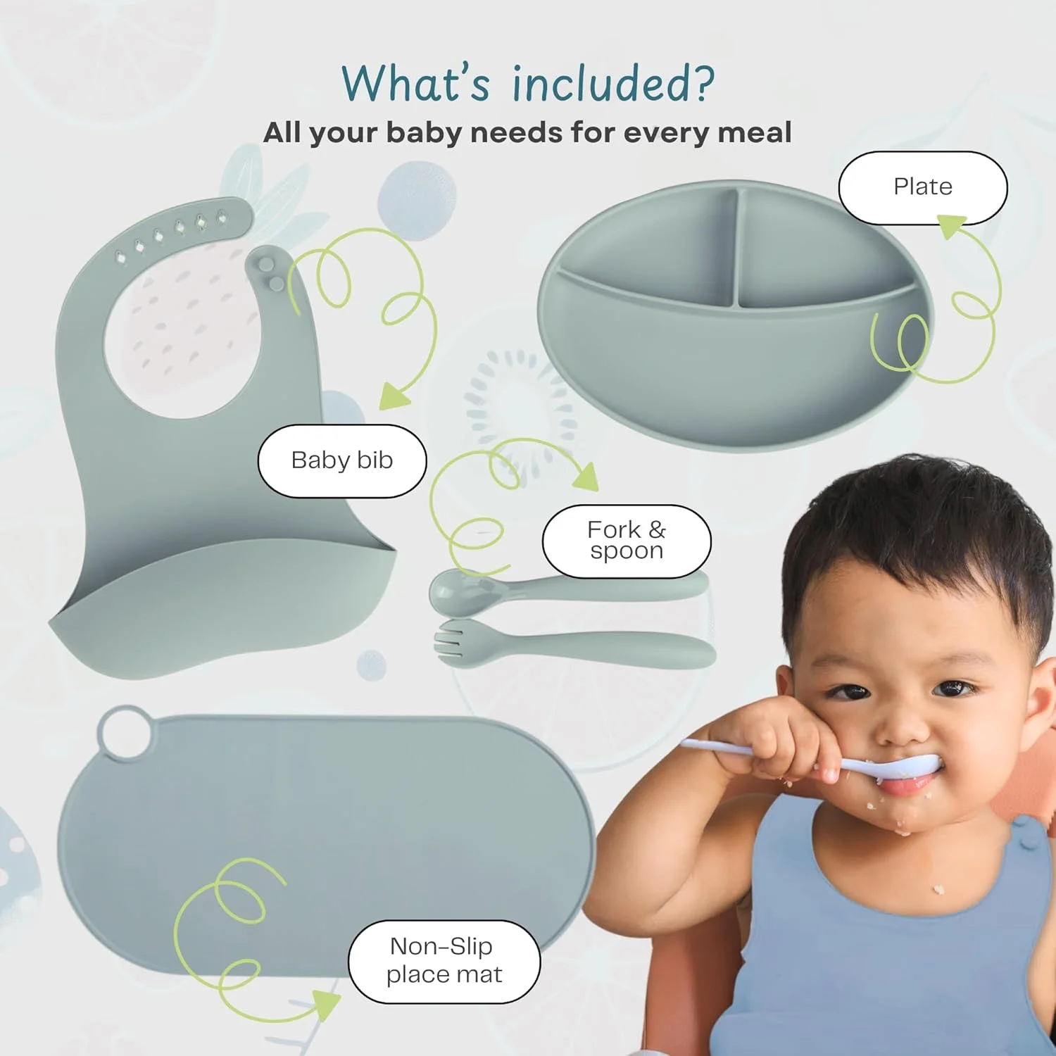 ست غذاخوری سیلیکونی KIMA با زیرانداز - بشقاب بدون BPA، ست کارد و چنگال و زیرانداز سیلیکونی، دارای گواهی FDA - ایده آل برای تغذیه نوزاد، کودک نوپا و هدیه نوزاد تازه متولد شده - آبی تیره