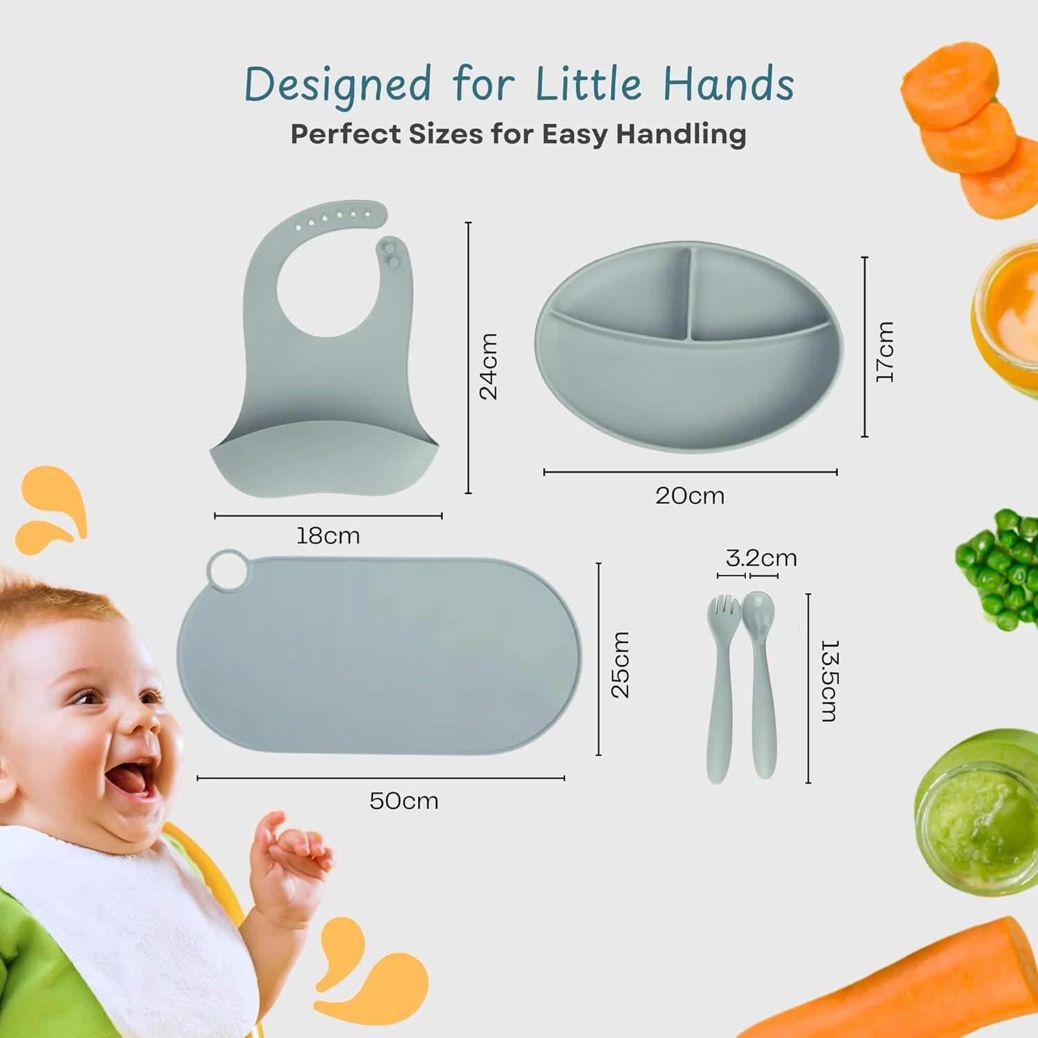 ست غذاخوری سیلیکونی KIMA با زیرانداز - بشقاب بدون BPA، ست کارد و چنگال و زیرانداز سیلیکونی، دارای گواهی FDA - ایده آل برای تغذیه نوزاد، کودک نوپا و هدیه نوزاد تازه متولد شده - آبی تیره