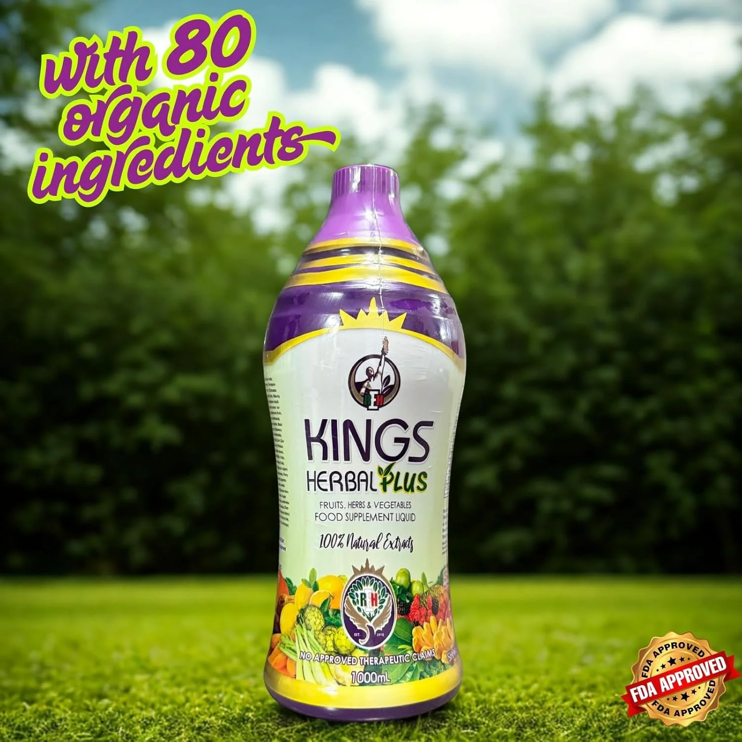 مکمل غذایی گیاهی کینگز پلاس 1000 میلی لیتر، ترکیبی از میوه ها، گیاهان و سبزیجات (2 بطری)