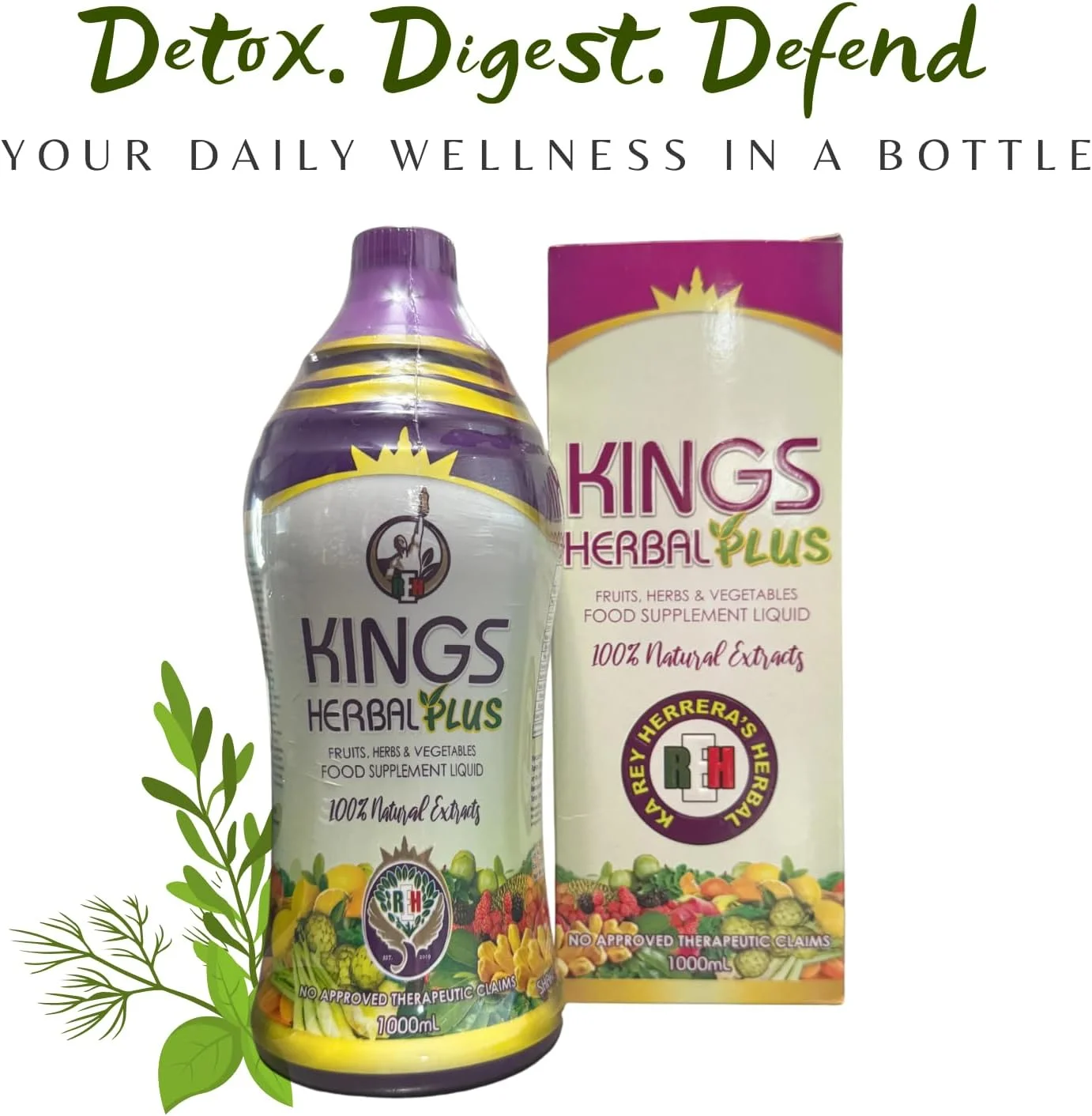مکمل غذایی گیاهی کینگز پلاس 1000 میلی لیتر، ترکیبی از میوه ها، گیاهان و سبزیجات (2 بطری)