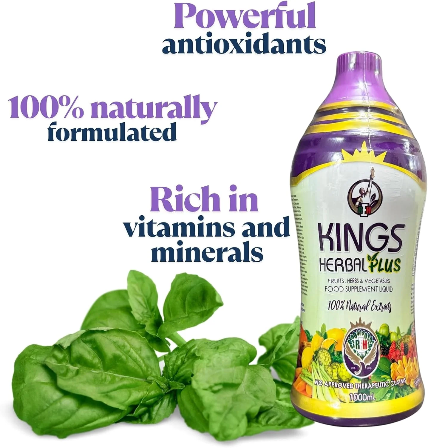 مکمل غذایی گیاهی کینگز پلاس 1000 میلی لیتر، ترکیبی از میوه ها، گیاهان و سبزیجات (2 بطری)