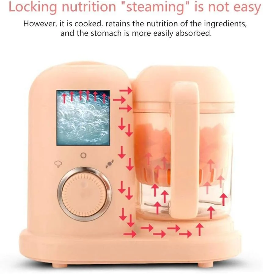 دستگاه غذاساز کودک MYRCLMY - بخارپز، مخلوط کن و آسیاب برقی برای مکمل های غذایی - دستگاه پخت و پز و مخلوط کردن، صورتی