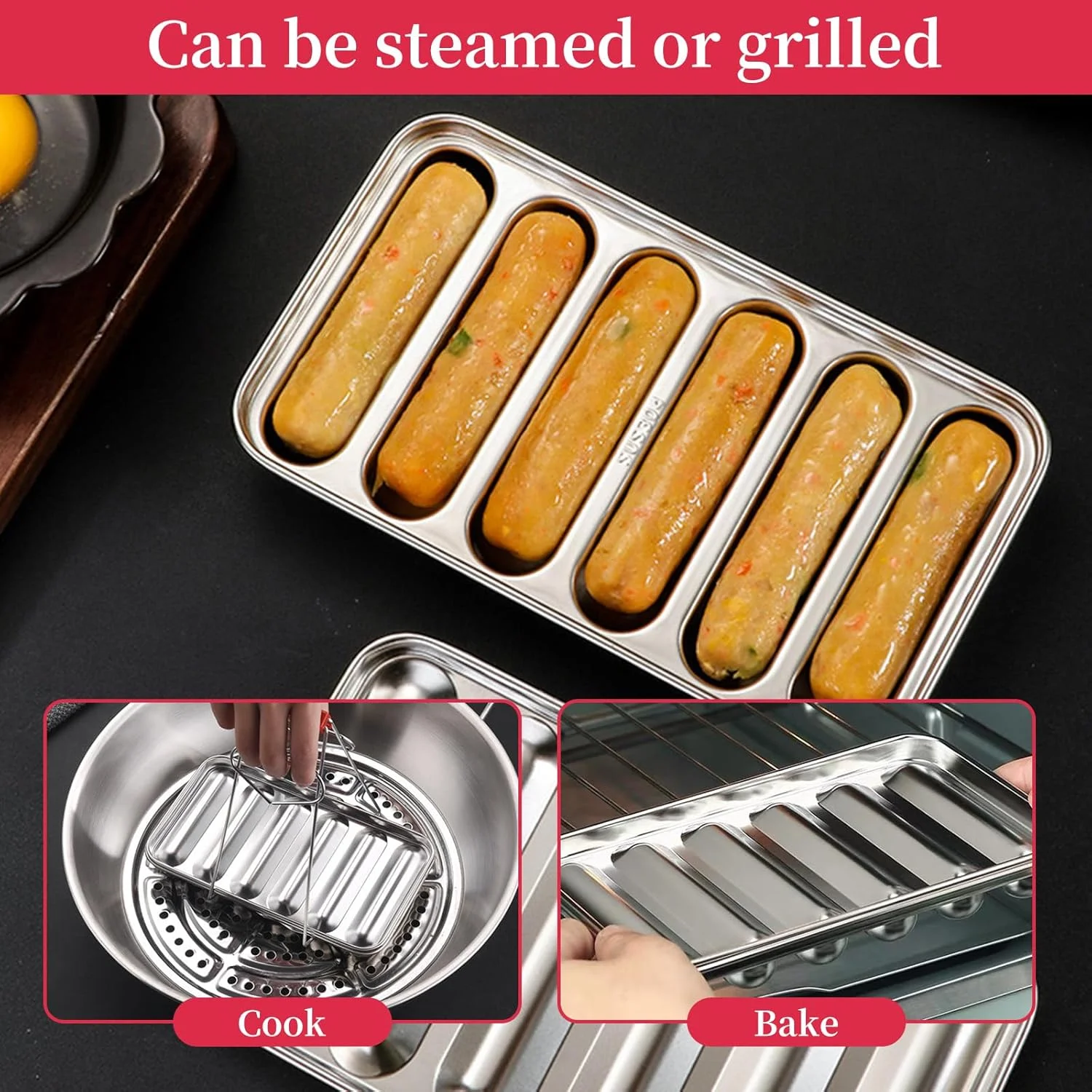 قالب سوسیس نالاینا با درب، قالب هات داگ استیل ضد زنگ DIY، جدا سازی آسان، تابه پخت نچسب برای سوسیس خانگی، مکمل غذای کودک و سوسیس گوشت