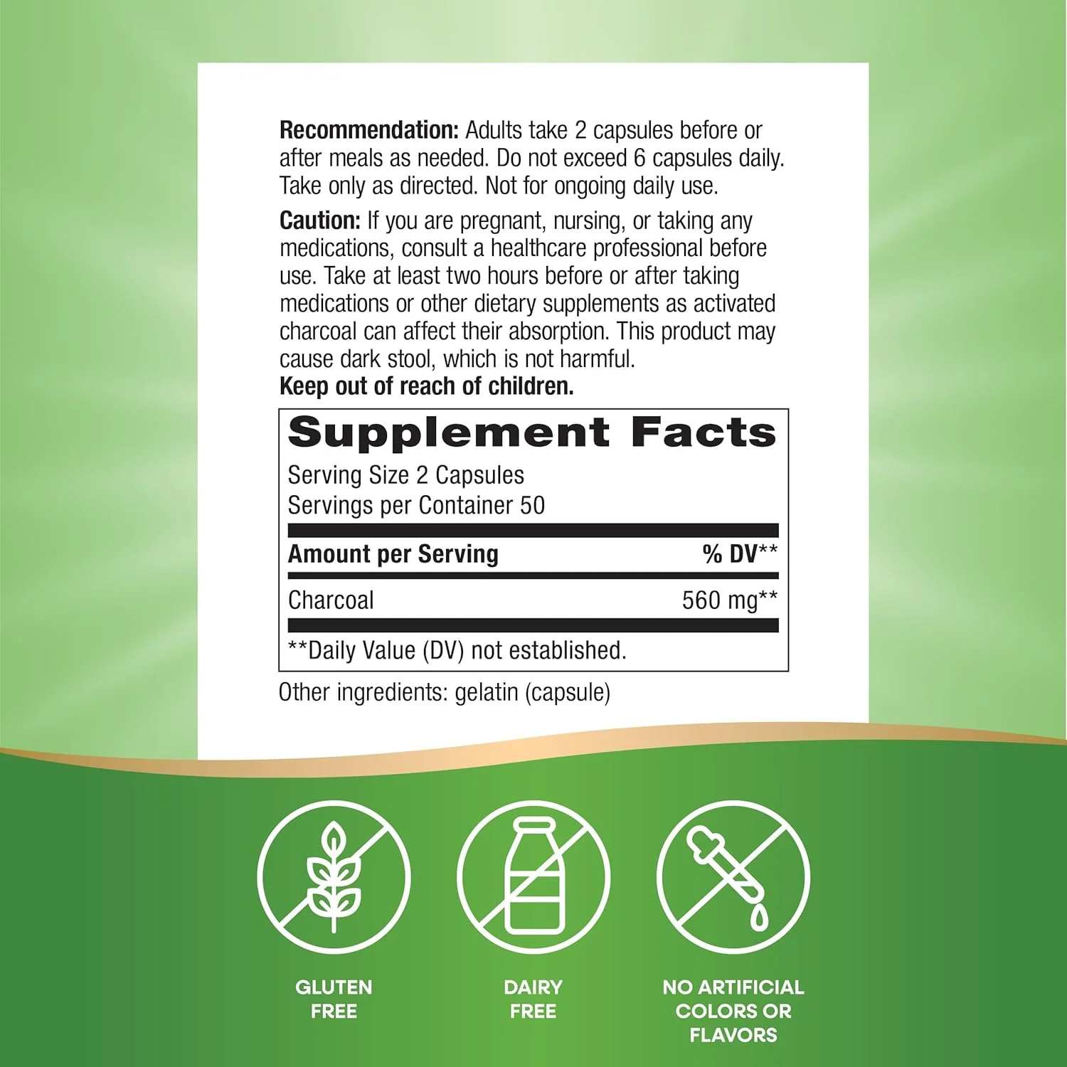 مکمل زغال فعال Nature's Way، بدون گلوتن، 100 کپسول