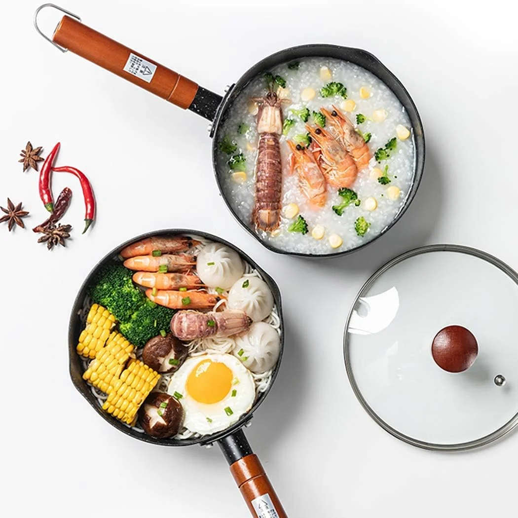 تابه سرخ کردنی طلایی با درب، قابلمه نودل نچسب، قابلمه سوپ، قابلمه شیر، سرخ کن کوچک خانگی با توری سرخ کردنی، قابلمه نودل فوری، قابلمه مکمل غذای کودک - 2.3 لیتر