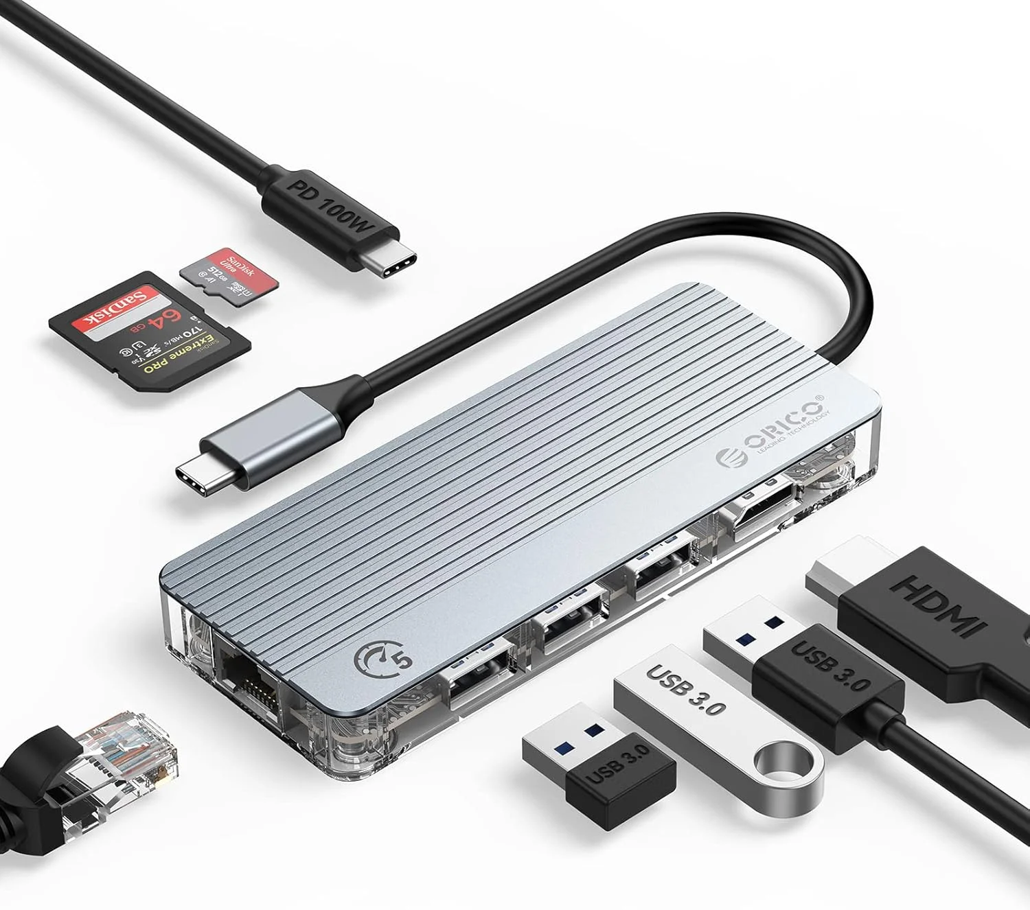 هاب داکینگ USB C اوریکو - هاب 8 در 1 USB C با پورت HDMI 4K، شارژ 100 واتی PD، پورت RJ45، کارت SD/TF و 3 پورت USB - سازگار با MacBook Pro/Air/Dell/Lenovo و غیره هاب داکینگ USB C اوریکو - هاب 8 در 1 USB C با پورت HDMI 4K، شارژ 100 واتی PD، پورت RJ45، کارت SD/TF و 3 پورت USB - سازگار با MacBook Pro/Air/Dell/Lenovo و غیره