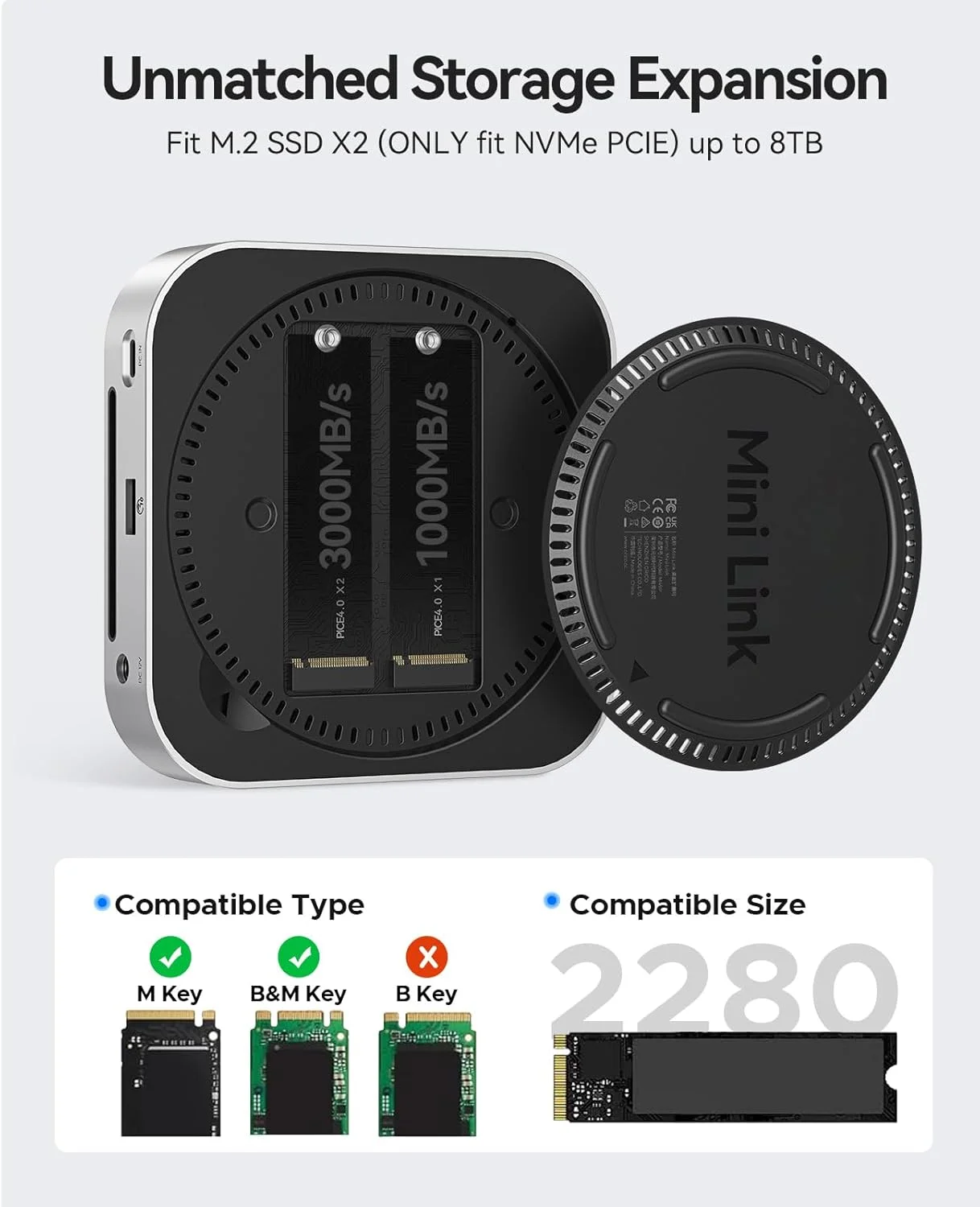 داک مینی ORICO MiniLink 40Gbps Mac mini M4، ایستگاه اتصال آلومینیومی USB4 با دو اسلات NVMe M.2 SSD، پورت های USB-A 10Gbps، کارت خوان های SD/TF 4.0 برای Mac mini M4/M4 Pro داک مینی ORICO MiniLink 40Gbps Mac mini M4، ایستگاه اتصال آلومینیومی USB4 با دو اسلات NVMe M.2 SSD، پورت های USB-A 10Gbps، کارت خوان های SD/TF 4.0 برای Mac mini M4/M4 Pro