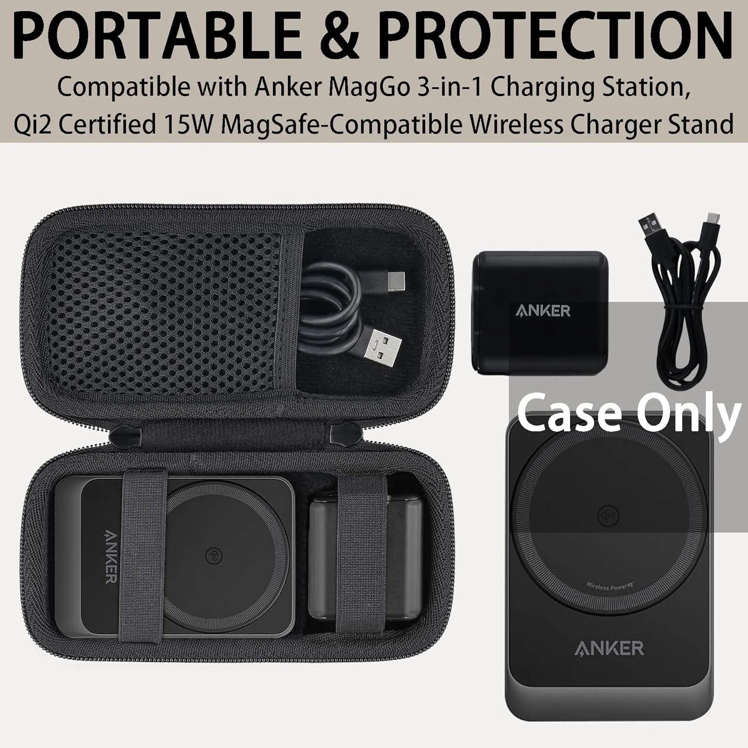 کیف محافظ ایستگاه شارژ بیسیم تاشو 3 در 1 انکر MagGo (فقط کیف)، مشکی کیف محافظ ایستگاه شارژ بیسیم تاشو 3 در 1 انکر MagGo (فقط کیف)، مشکی