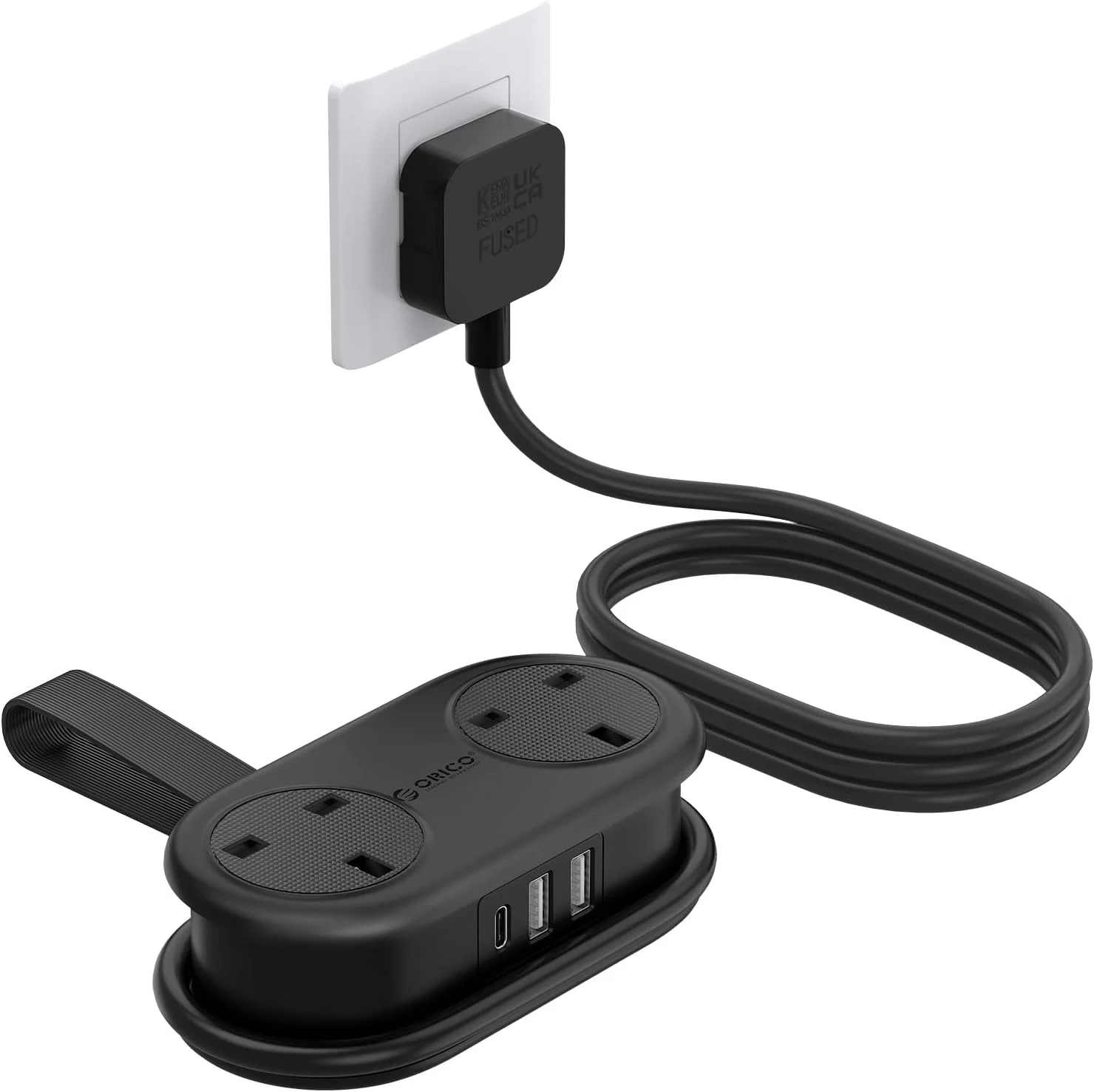 محافظ برق مسافرتی ORICO، 2 پریز برق 3 پورت USB (1 USB C)، 3250W 13A، سیم سیار جمع و جور و قابل رول برای لوازم ضروری سفر هتل - مشکی محافظ برق مسافرتی ORICO، 2 پریز برق 3 پورت USB (1 USB C)، 3250W 13A، سیم سیار جمع و جور و قابل رول برای لوازم ضروری سفر هتل - مشکی