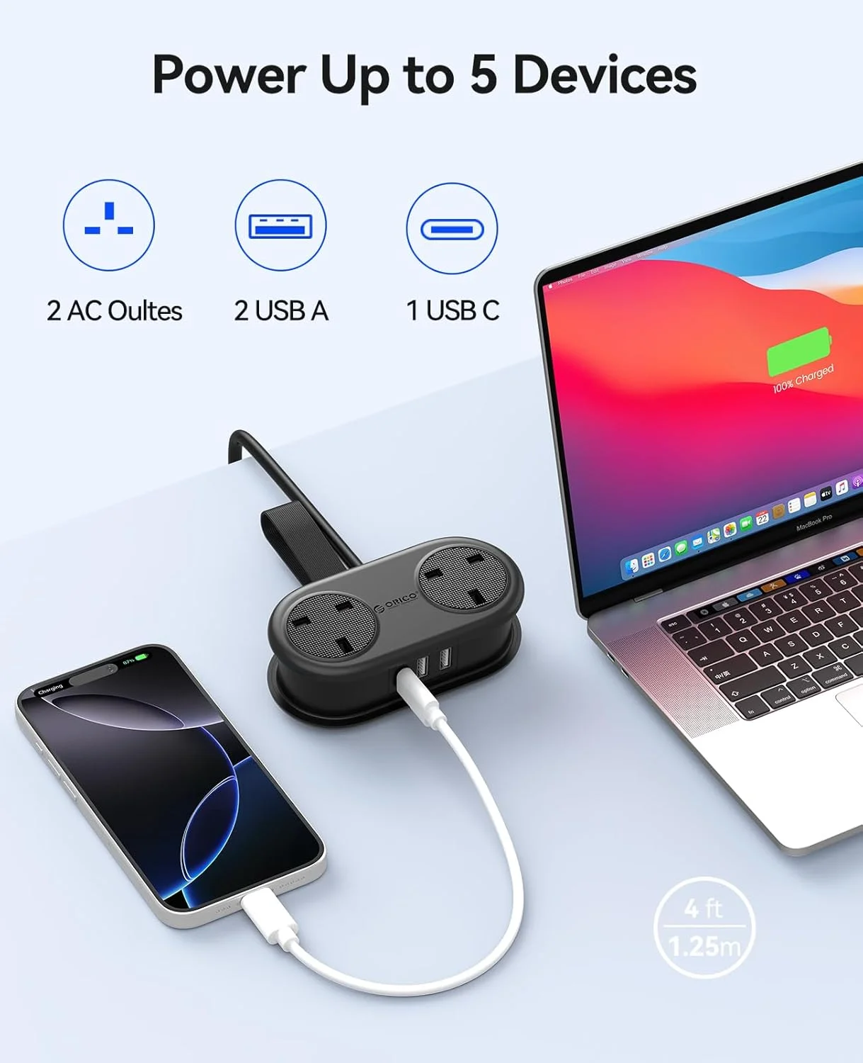 محافظ برق مسافرتی ORICO، 2 پریز برق 3 پورت USB (1 USB C)، 3250W 13A، سیم سیار جمع و جور و قابل رول برای لوازم ضروری سفر هتل - مشکی محافظ برق مسافرتی ORICO، 2 پریز برق 3 پورت USB (1 USB C)، 3250W 13A، سیم سیار جمع و جور و قابل رول برای لوازم ضروری سفر هتل - مشکی