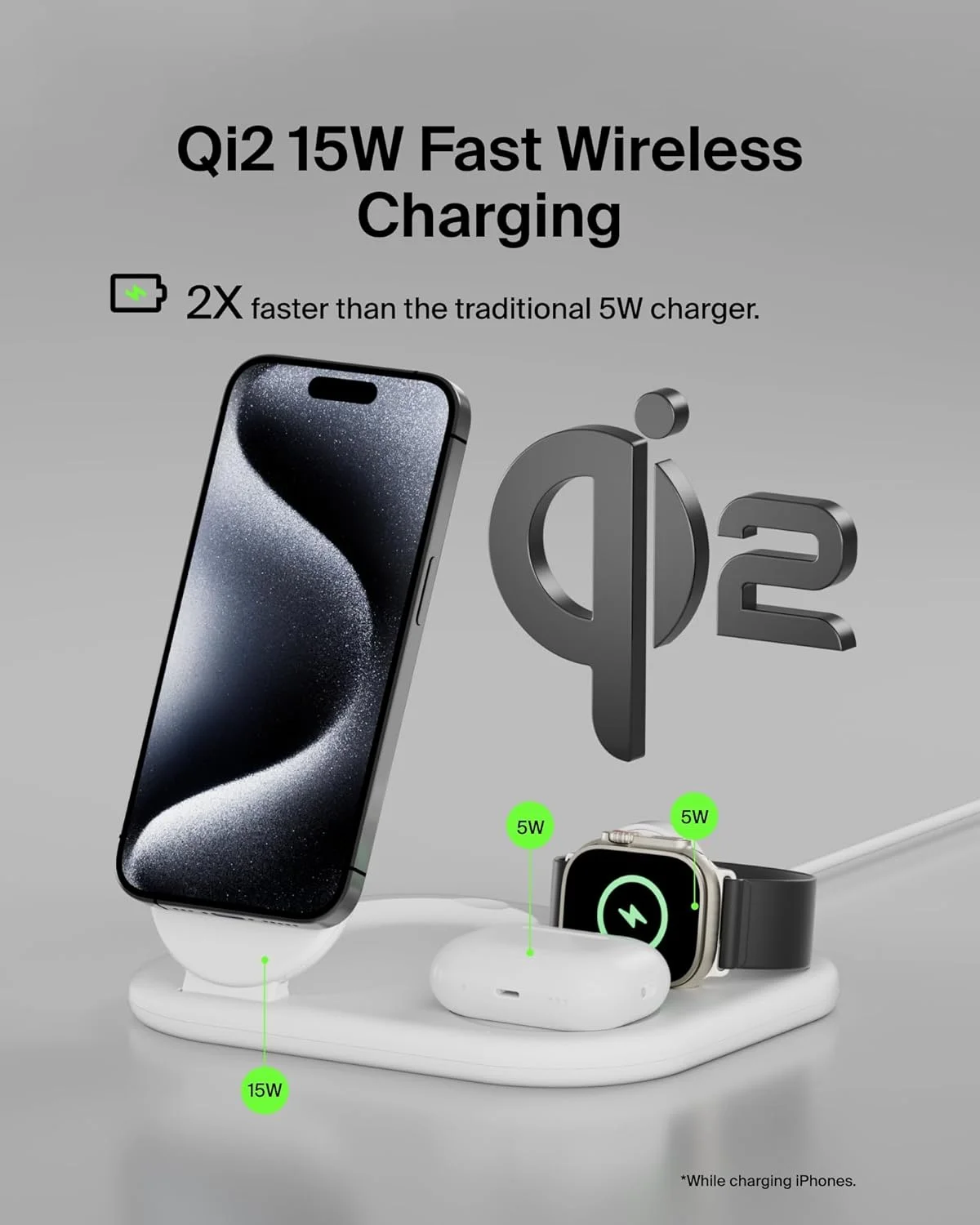 شارژر تاشو مغناطیسی 3 در 1 بلکین BoostCharge با Qi2 15W، شارژر سریع سازگار با MagSafe برای آیفون، ایرپاد، اپل واچ با پایه ضد لغزش، PSU شامل - سفید شارژر تاشو مغناطیسی 3 در 1 بلکین BoostCharge با Qi2 15W، شارژر سریع سازگار با MagSafe برای آیفون، ایرپاد، اپل واچ با پایه ضد لغزش، PSU شامل - سفید