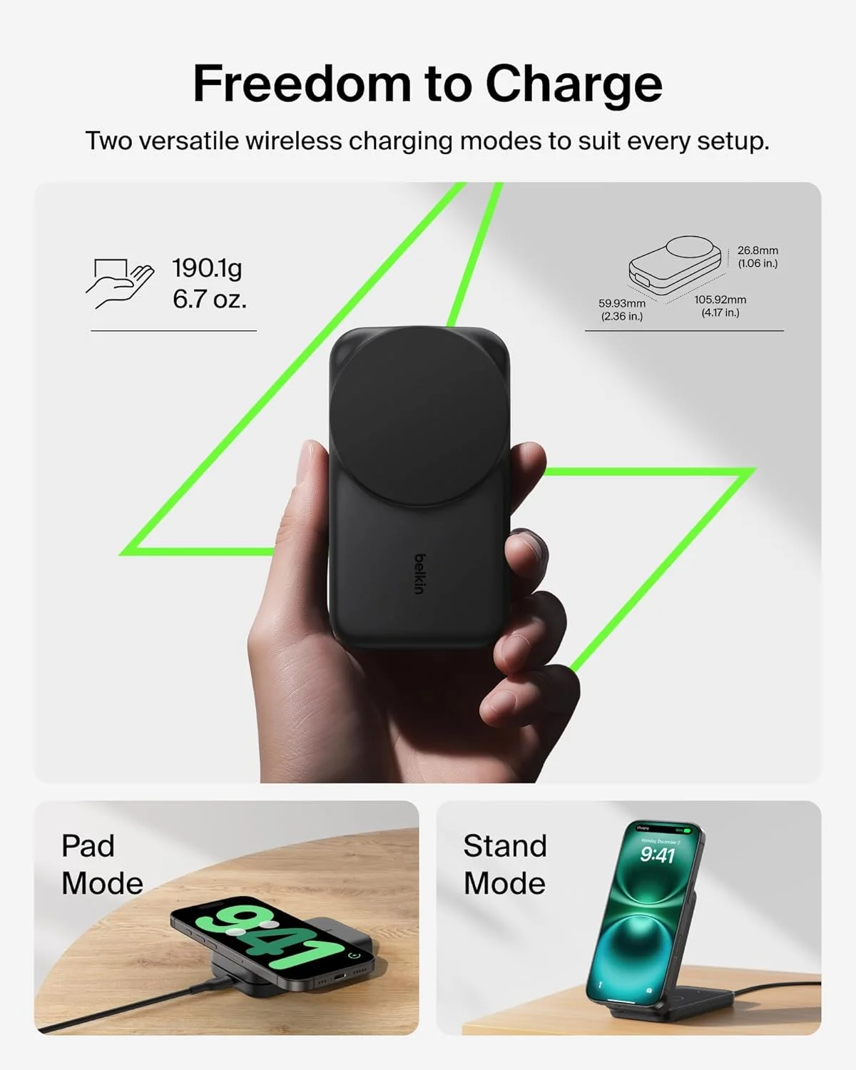 شارژر بی سیم مغناطیسی 25 واتی Belkin UltraCharge، شارژر سریع سازگار با MagSafe دارای گواهی Qi2.2، ایستگاه شارژ 3 در 1 برای آیفون، ایرپاد، اپل واچ، Pixelsnap با آداپتور 45 واتی - مشکی