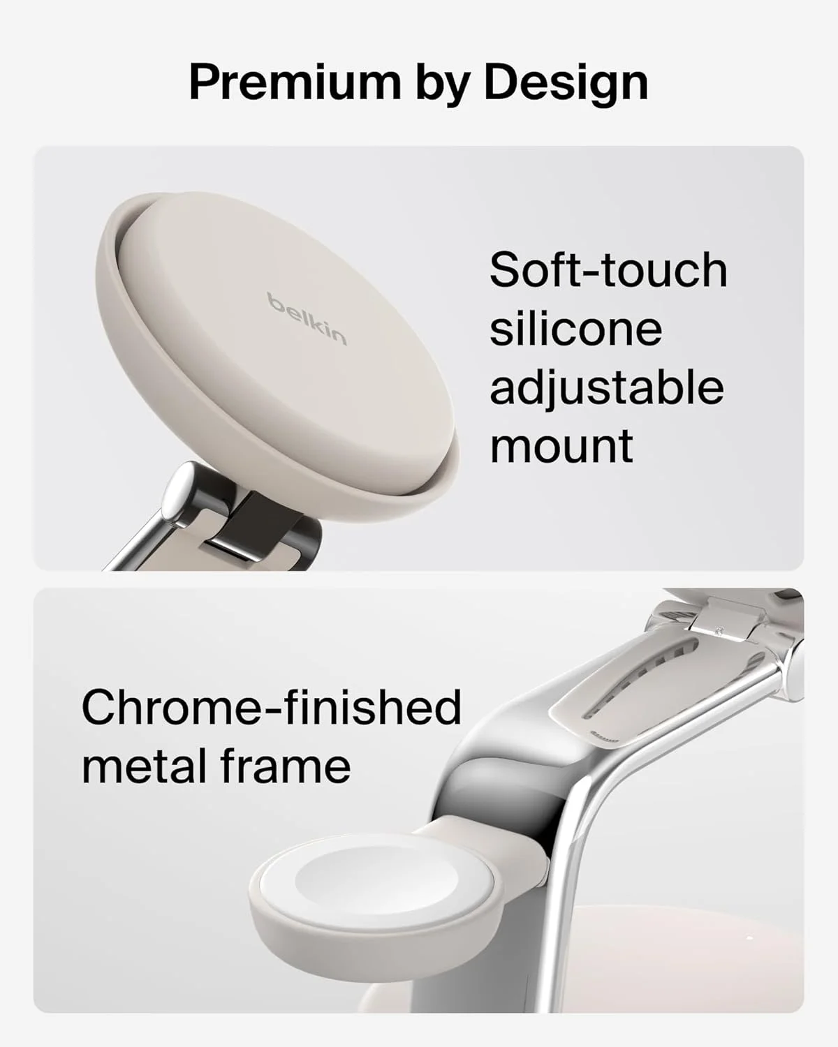 ایستگاه شارژ بی سیم Belkin UltraCharge Pro 25W، شارژر سازگار با MagSafe دارای گواهینامه Qi2.2، 3 در 1 برای آیفون، ایر، اپل واچ، ایرپاد، Pixelsnap، با فن خنک کننده، آداپتور 45 واتی - رنگ ماسه ای