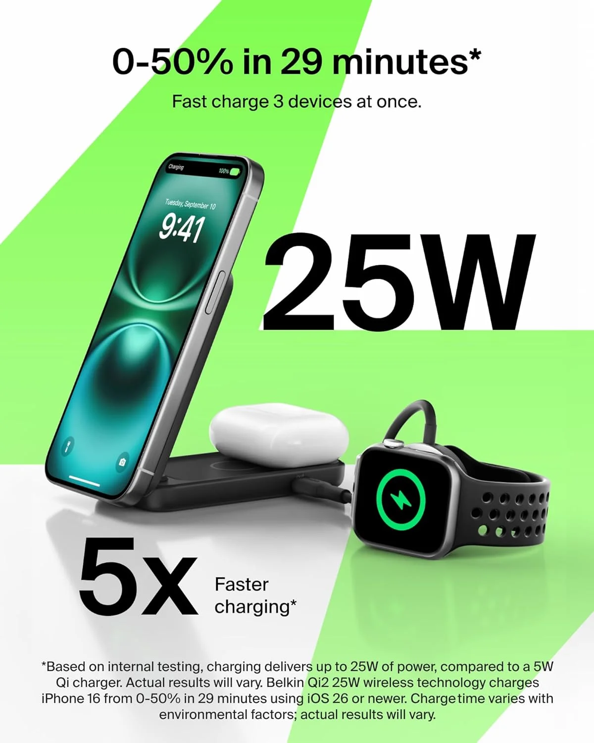 شارژر بی سیم 2 در 1 بلکین UltraCharge 25W، دارای گواهی Qi2.2 سازگار با MagSafe، ایستگاه شارژ برای آیفون 17، ایر، ایرپادز، Pixelsnap، پایه مغناطیسی با پورت USB-C، آداپتور 45W - مشکی شارژر بی سیم 2 در 1 بلکین UltraCharge 25W، دارای گواهی Qi2.2 سازگار با MagSafe، ایستگاه شارژ برای آیفون 17، ایر، ایرپادز، Pixelsnap، پایه مغناطیسی با پورت USB-C، آداپتور 45W - مشکی