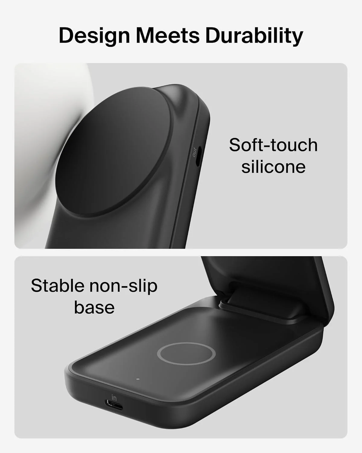 شارژر بی سیم 2 در 1 بلکین UltraCharge 25W، دارای گواهی Qi2.2 سازگار با MagSafe، ایستگاه شارژ برای آیفون 17، ایر، ایرپادز، Pixelsnap، پایه مغناطیسی با پورت USB-C، آداپتور 45W - مشکی شارژر بی سیم 2 در 1 بلکین UltraCharge 25W، دارای گواهی Qi2.2 سازگار با MagSafe، ایستگاه شارژ برای آیفون 17، ایر، ایرپادز، Pixelsnap، پایه مغناطیسی با پورت USB-C، آداپتور 45W - مشکی