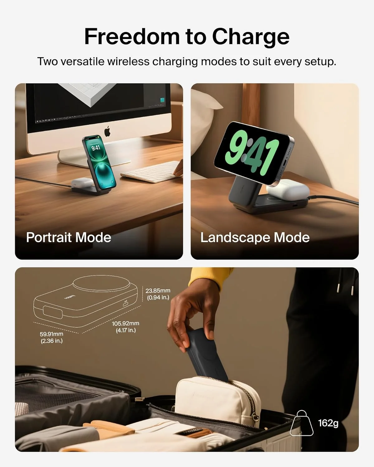 شارژر بی سیم 2 در 1 بلکین UltraCharge 25W، دارای گواهی Qi2.2 سازگار با MagSafe، ایستگاه شارژ برای آیفون 17، ایر، ایرپادز، Pixelsnap، پایه مغناطیسی با پورت USB-C، آداپتور 45W - مشکی شارژر بی سیم 2 در 1 بلکین UltraCharge 25W، دارای گواهی Qi2.2 سازگار با MagSafe، ایستگاه شارژ برای آیفون 17، ایر، ایرپادز، Pixelsnap، پایه مغناطیسی با پورت USB-C، آداپتور 45W - مشکی