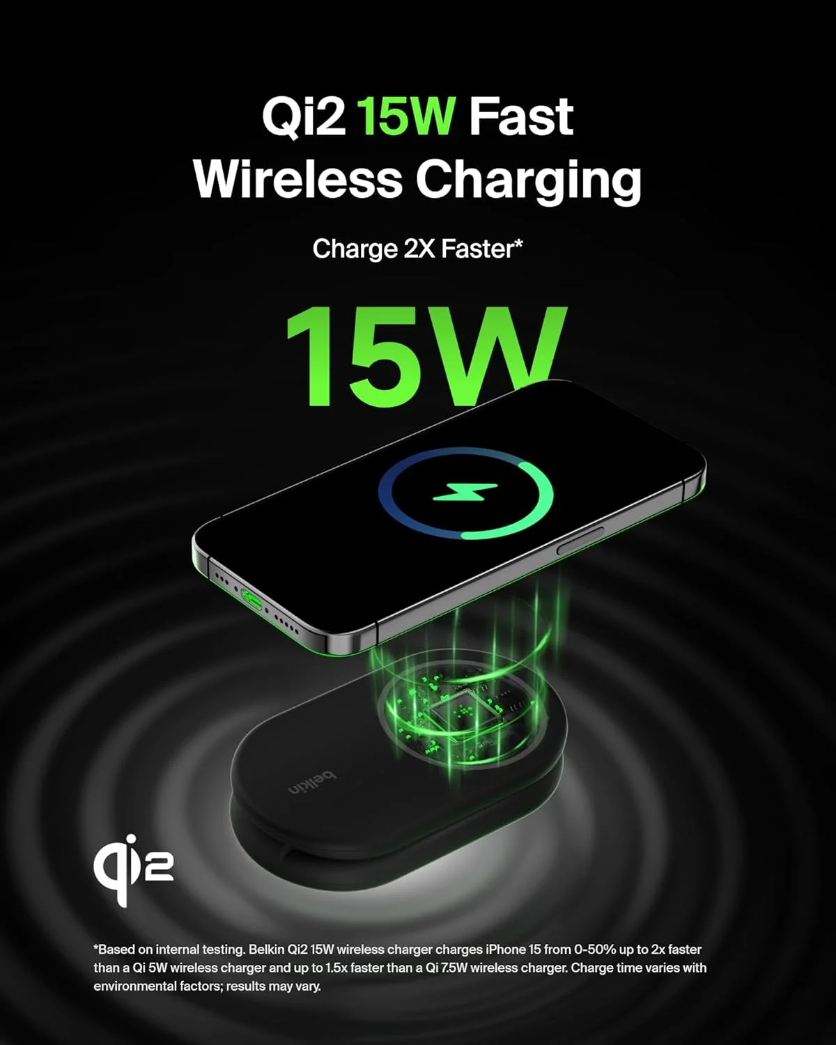 شارژر تاشو مغناطیسی 2 در 1 بلکین BoostCharge سازگار با MagSafe، شارژر بی سیم دارای گواهینامه Qi2 با توان 15 وات برای آیفون 15، آیفون 14، اپل واچ با پایه ضد لغزش، شامل منبع تغذیه - مشکی شارژر تاشو مغناطیسی 2 در 1 بلکین BoostCharge سازگار با MagSafe، شارژر بی سیم دارای گواهینامه Qi2 با توان 15 وات برای آیفون 15، آیفون 14، اپل واچ با پایه ضد لغزش، شامل منبع تغذیه - مشکی