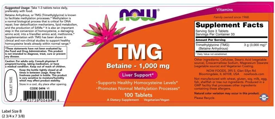 قرص های TMG (تری متیل گلیسین) 1000 میلی گرم ناو فودز، 100 عددی، 54104 قرص های TMG (تری متیل گلیسین) 1000 میلی گرم ناو فودز، 100 عددی، 54104