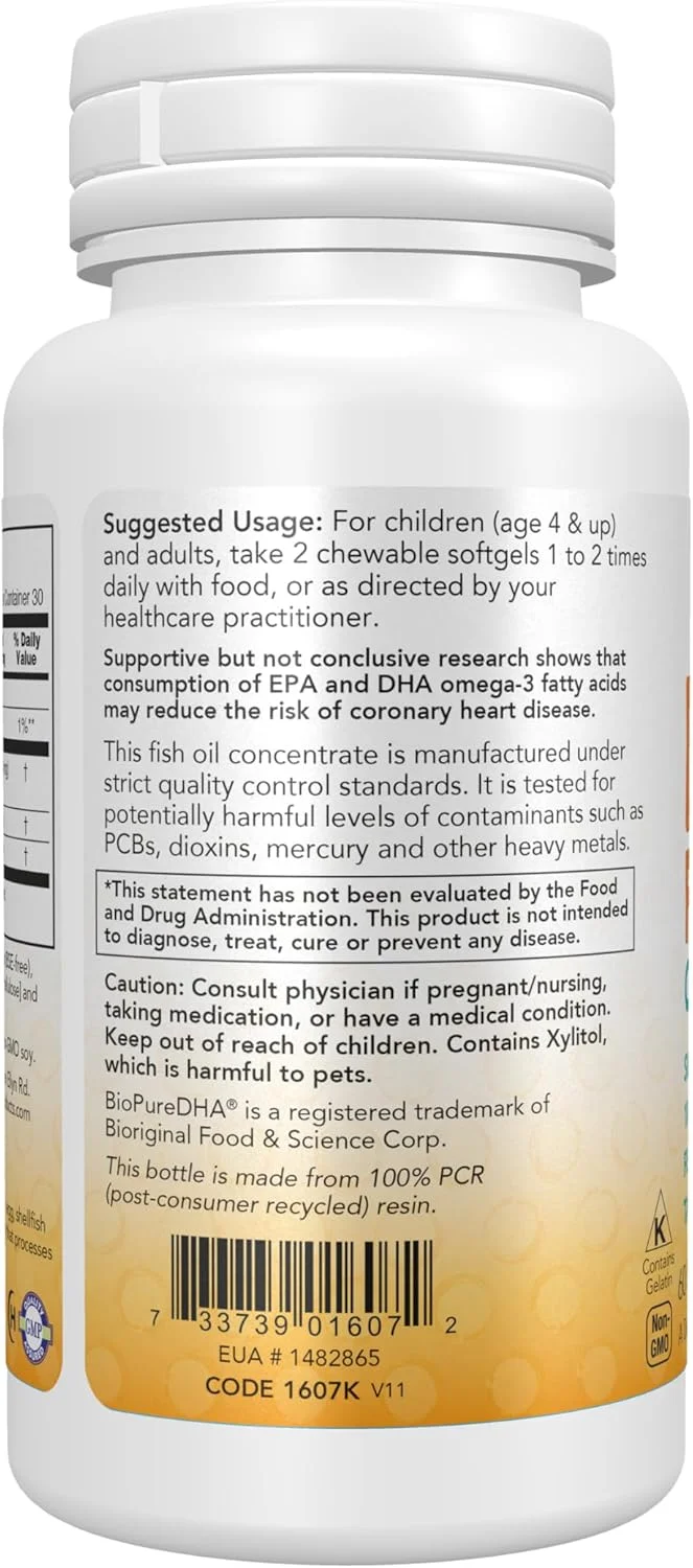 مکمل های غذایی ناو فودز، DHA کودکان 100 میلی گرم، پشتیبانی از سلامت مغز*، طعم میوه، 60 سافت ژل جویدنی، بسته بندی ممکن است متفاوت باشد