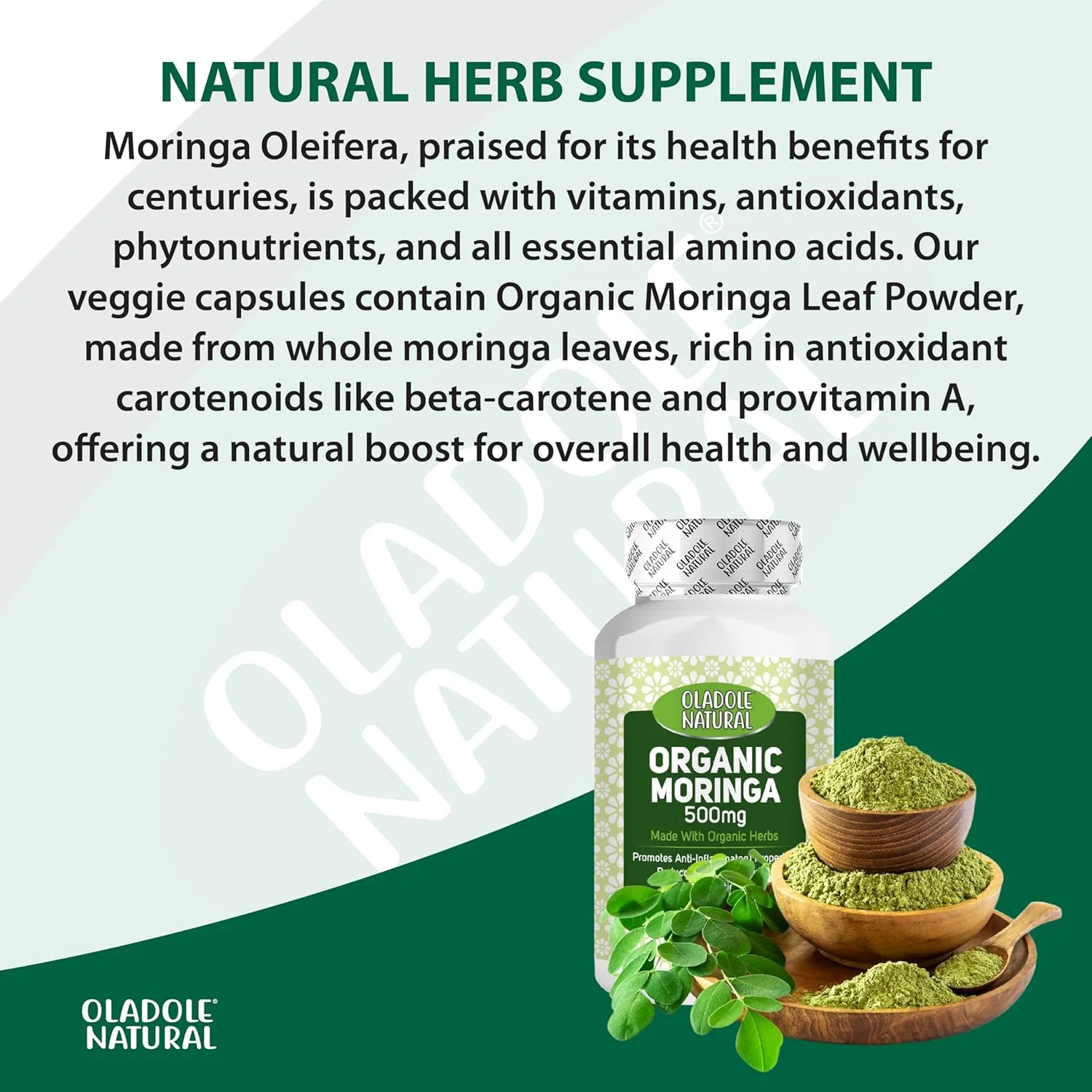 اولادول مورینگا طبیعی 500 میلی گرم - 120 کپسول، مکمل سوپرفود ممتاز برای حمایت از سیستم ایمنی، افزایش انرژی، هضم، متابولیسم، حمایت از شیردهی | غنی از آنتی اکسیدان ها، ویتامین ها و مواد معدنی اولادول مورینگا طبیعی 500 میلی گرم - 120 کپسول، مکمل سوپرفود ممتاز برای حمایت از سیستم ایمنی، افزایش انرژی، هضم، متابولیسم، حمایت از شیردهی | غنی از آنتی اکسیدان ها، ویتامین ها و مواد معدنی