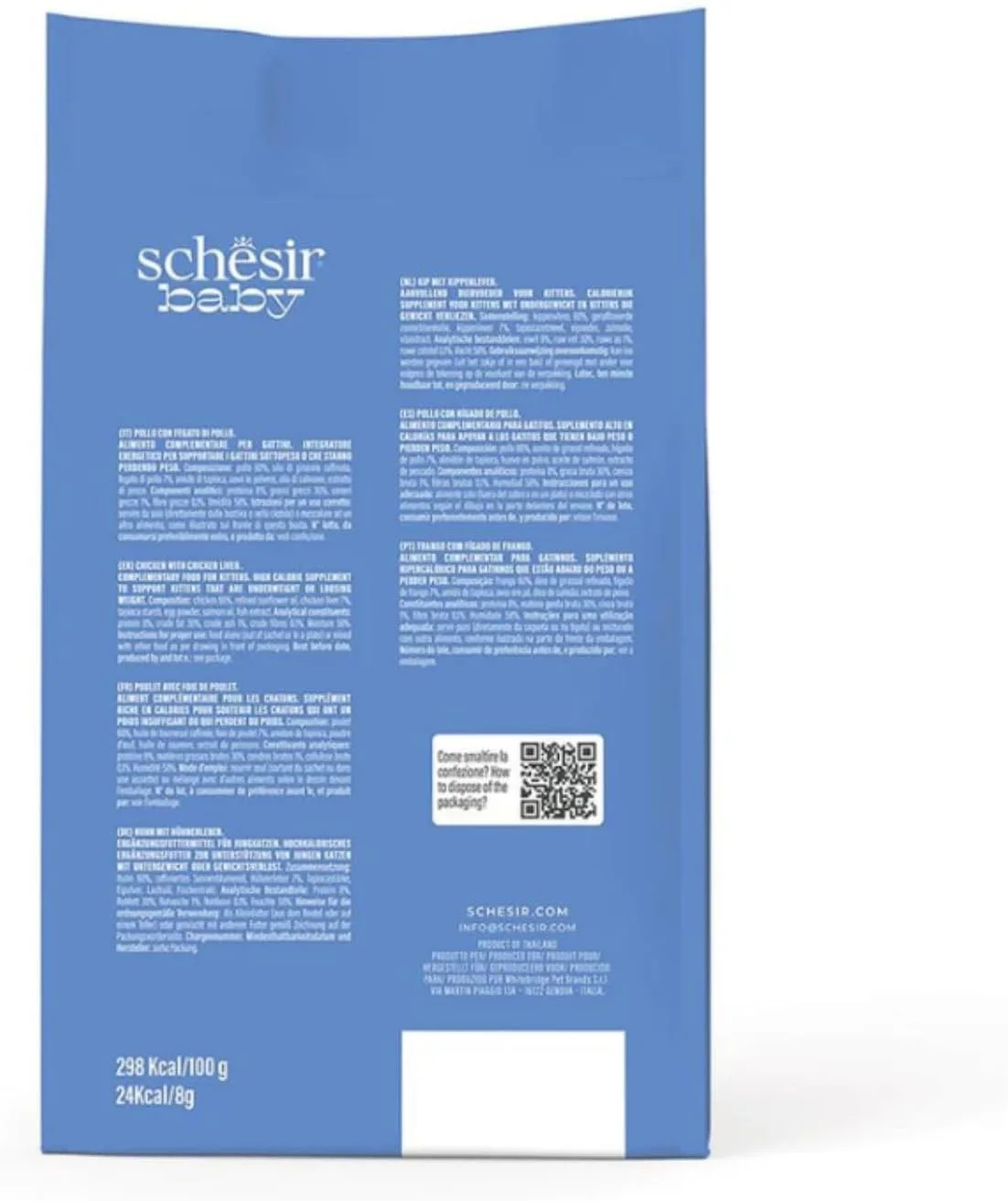 موس بچه گربه با طعم مرغ Schesir Baby Thrive، 20 بسته 8 گرمی