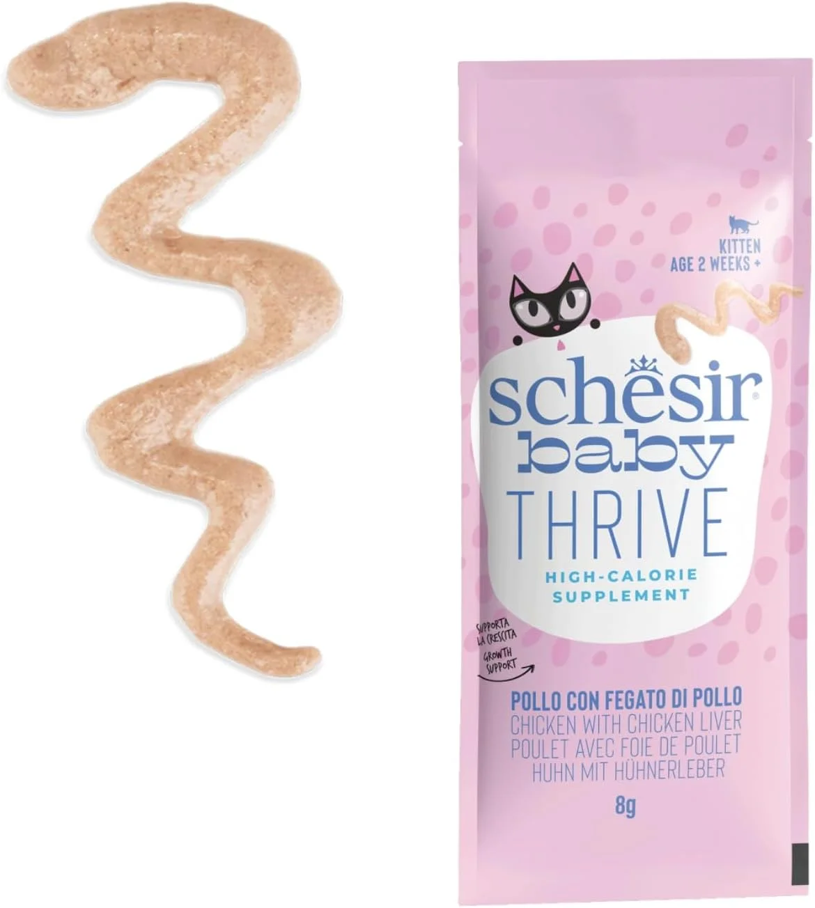 موس بچه گربه با طعم مرغ Schesir Baby Thrive، 20 بسته 8 گرمی