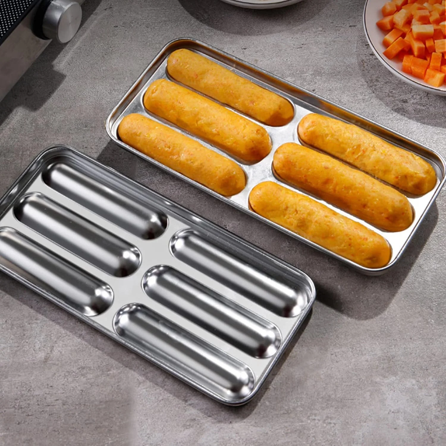 قالب سوسیس استیل ضد زنگ، قالب 6 حفره ای صاف و نچسب | قالب سوسیس مکمل غذای کودک قالب هات داگ قالب پخت قالب سوسیس