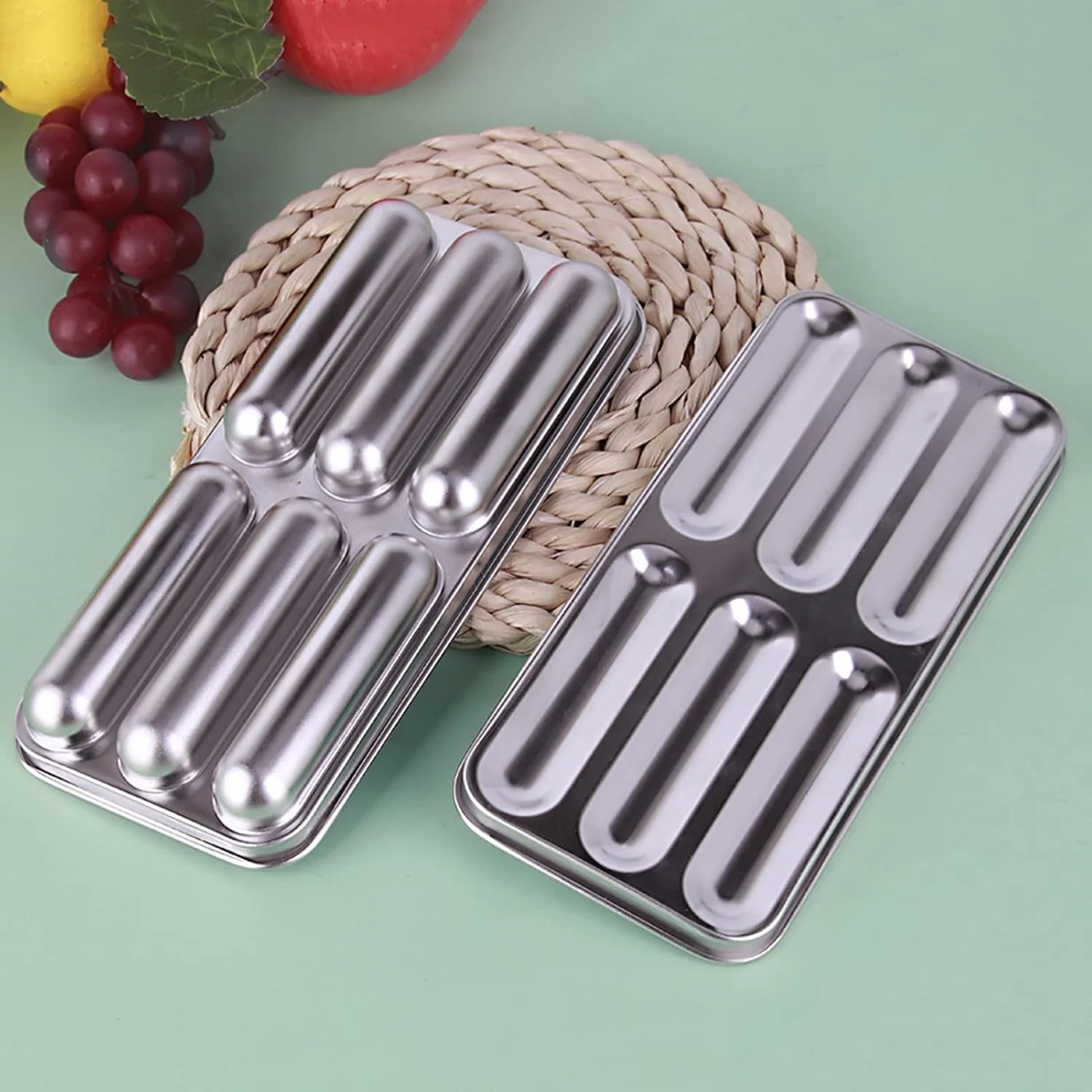 قالب سوسیس استیل ضد زنگ، قالب 6 حفره ای صاف و نچسب | قالب سوسیس مکمل غذای کودک قالب هات داگ قالب پخت قالب سوسیس