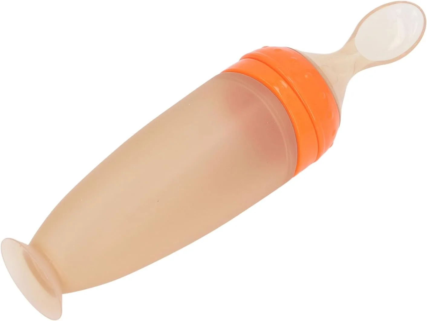 قاشق غذای کودک با درپوش ضد گرد و غبار، قاشق مکمل سیلیکونی نرم، ابزار تغذیه غلات فشاری، قاشق پخش کننده غذای کودک، بطری مکمل، (نارنجی)
