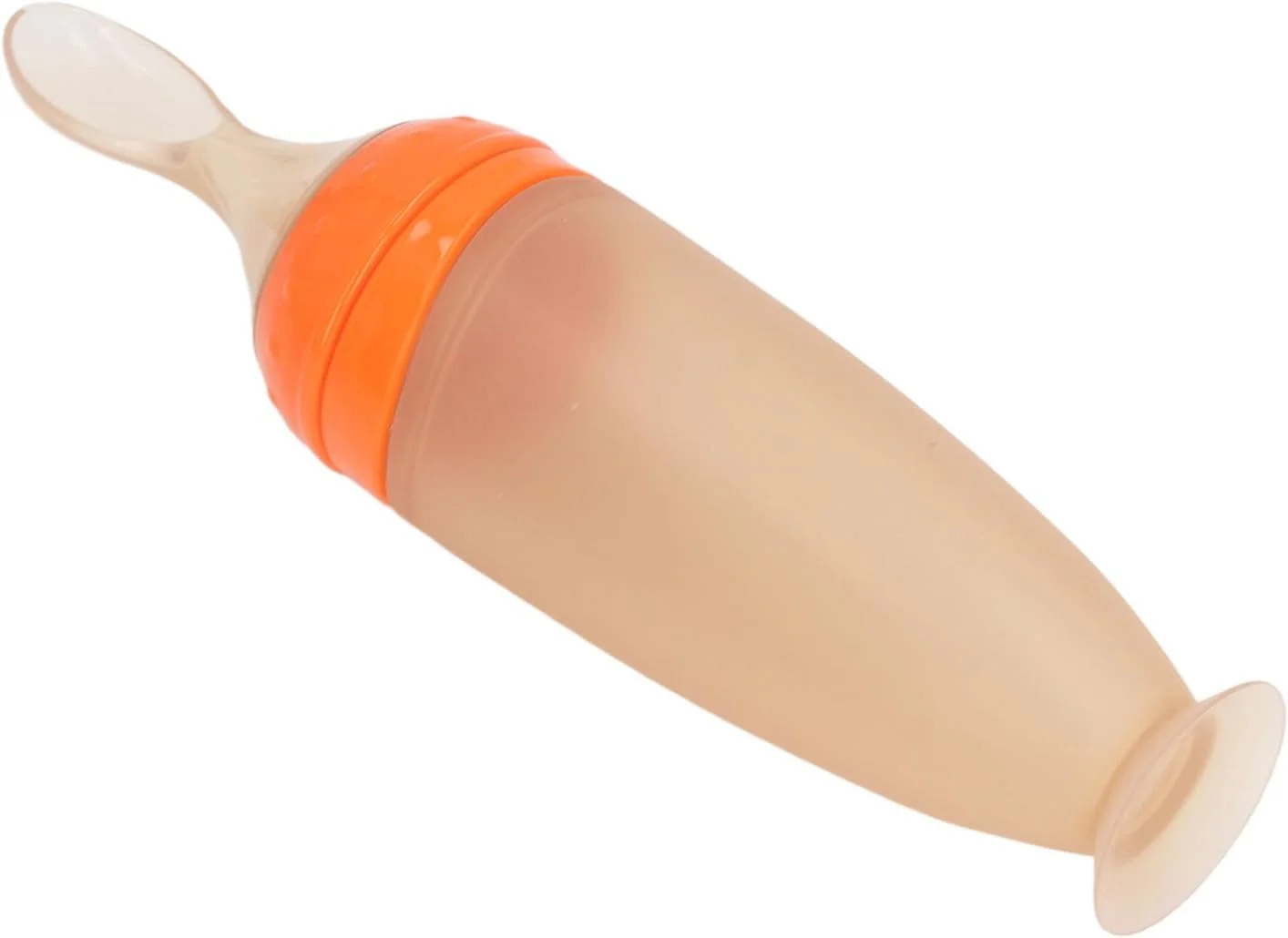 قاشق غذای کودک با درپوش ضد گرد و غبار، قاشق مکمل سیلیکونی نرم، ابزار تغذیه غلات فشاری، قاشق پخش کننده غذای کودک، بطری مکمل، (نارنجی)