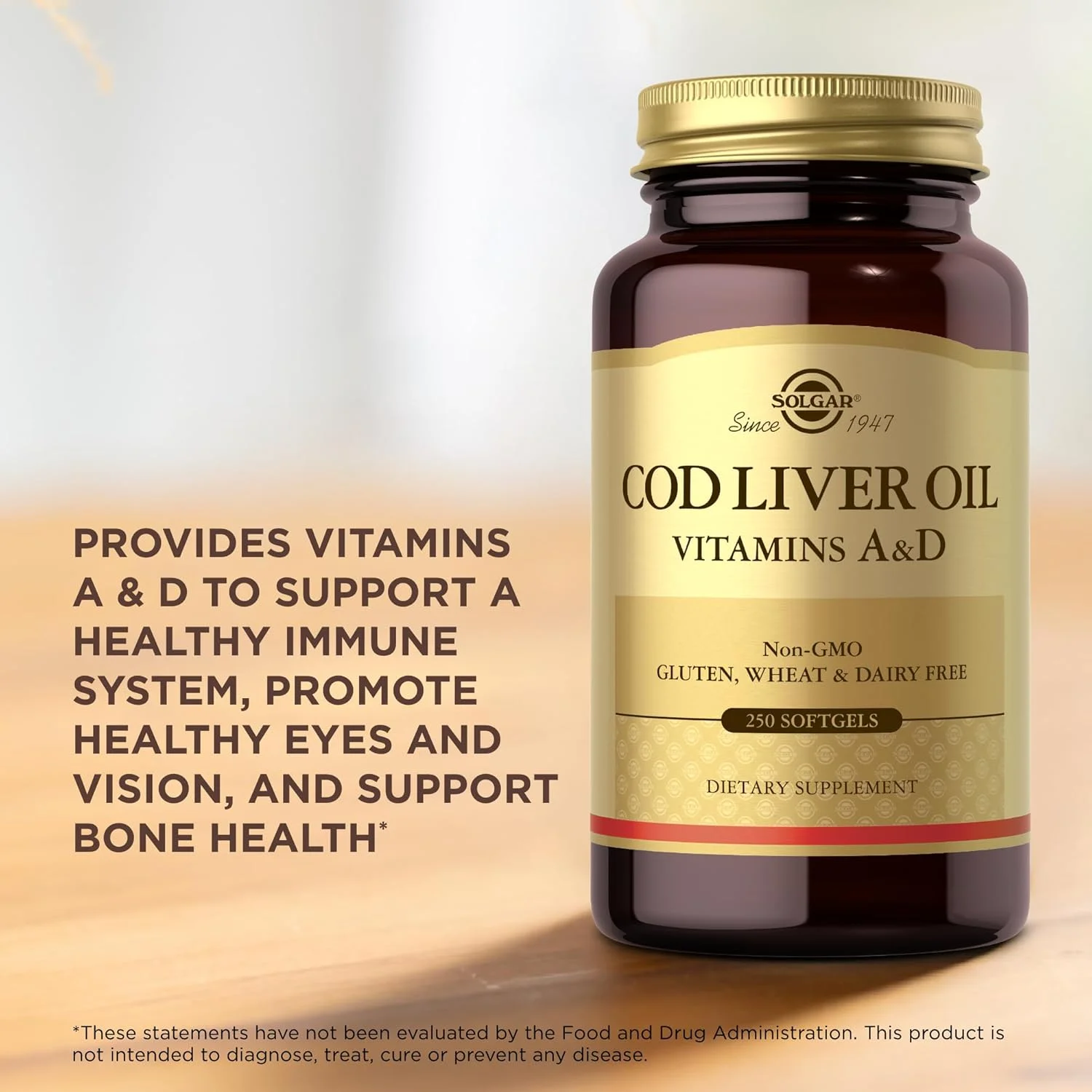 روغن کبد ماهی Solgar | ۲۵۰ سافت ژل | غنی از ویتامین های A و D برای تقویت سیستم ایمنی، سلامت بینایی و سلامت استخوان | مکمل غذایی