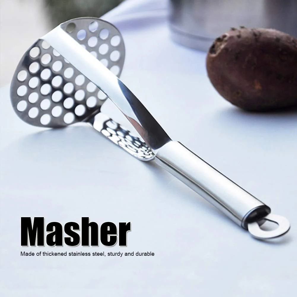 پوره ساز سیب زمینی استیل ضخیم Topyond - ایده آل برای پوره کردن سیب زمینی، سیب زمینی شیرین، میوه و مکمل های غذای کودک - لوازم آشپزخانه خانگی برای پوره کردن آسان