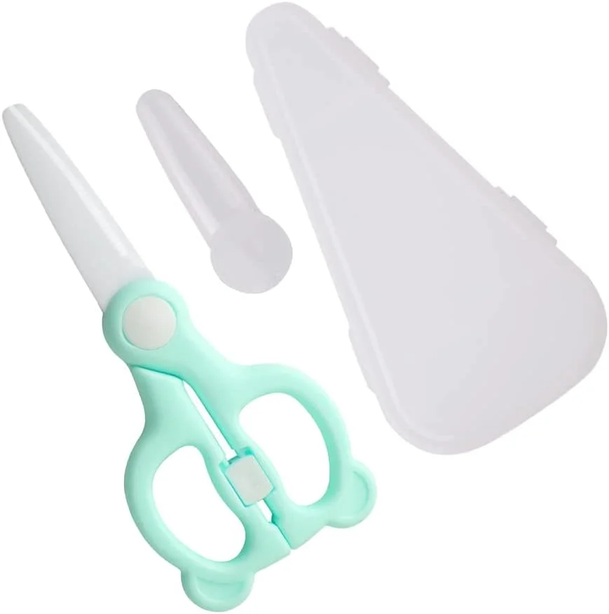 قیچی غذای کودک Yeenelwboo، قیچی سرامیکی مکمل غذای کودک با روکش محافظ و کیف مسافرتی برای نودل، گوشت، مرغ، سبزیجات و میوه ها