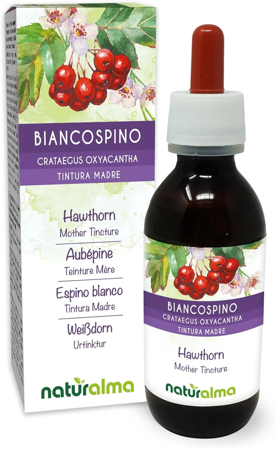 عصاره مایع گل و برگ زالزالک (Crataegus oxyacantha) Naturalma - قطره های عصاره مایع 120 میلی لیتر - مکمل غذایی - وگان و بدون الکل